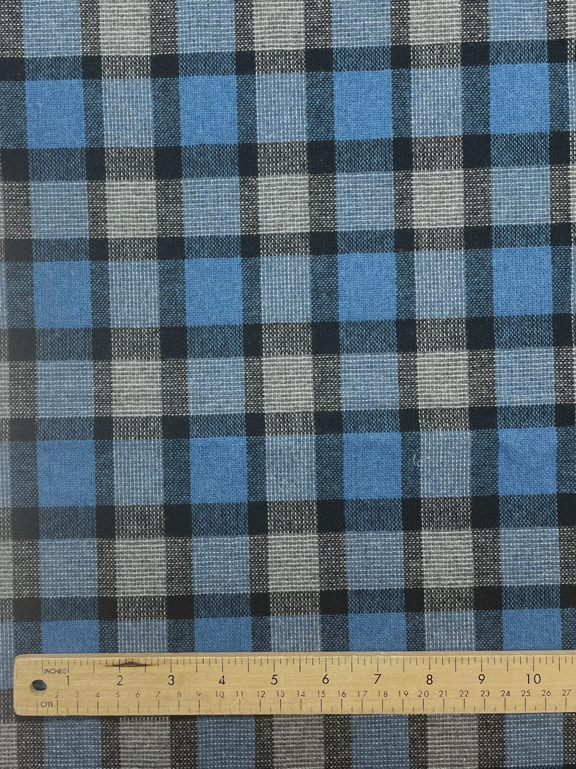 1 1/4 YD Wool/Poly Blend Yarn-Dyed Plaid - Blue, Black and Gray