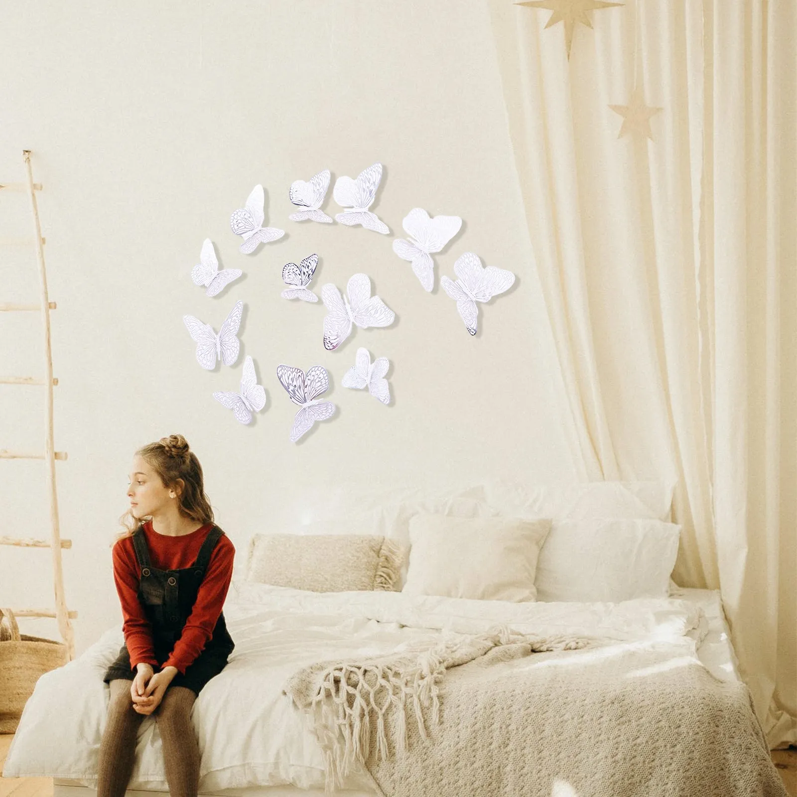 12Pcs Wall Stickers Hollow Out Butterfly Shape Wall Decal 3D Cut-out