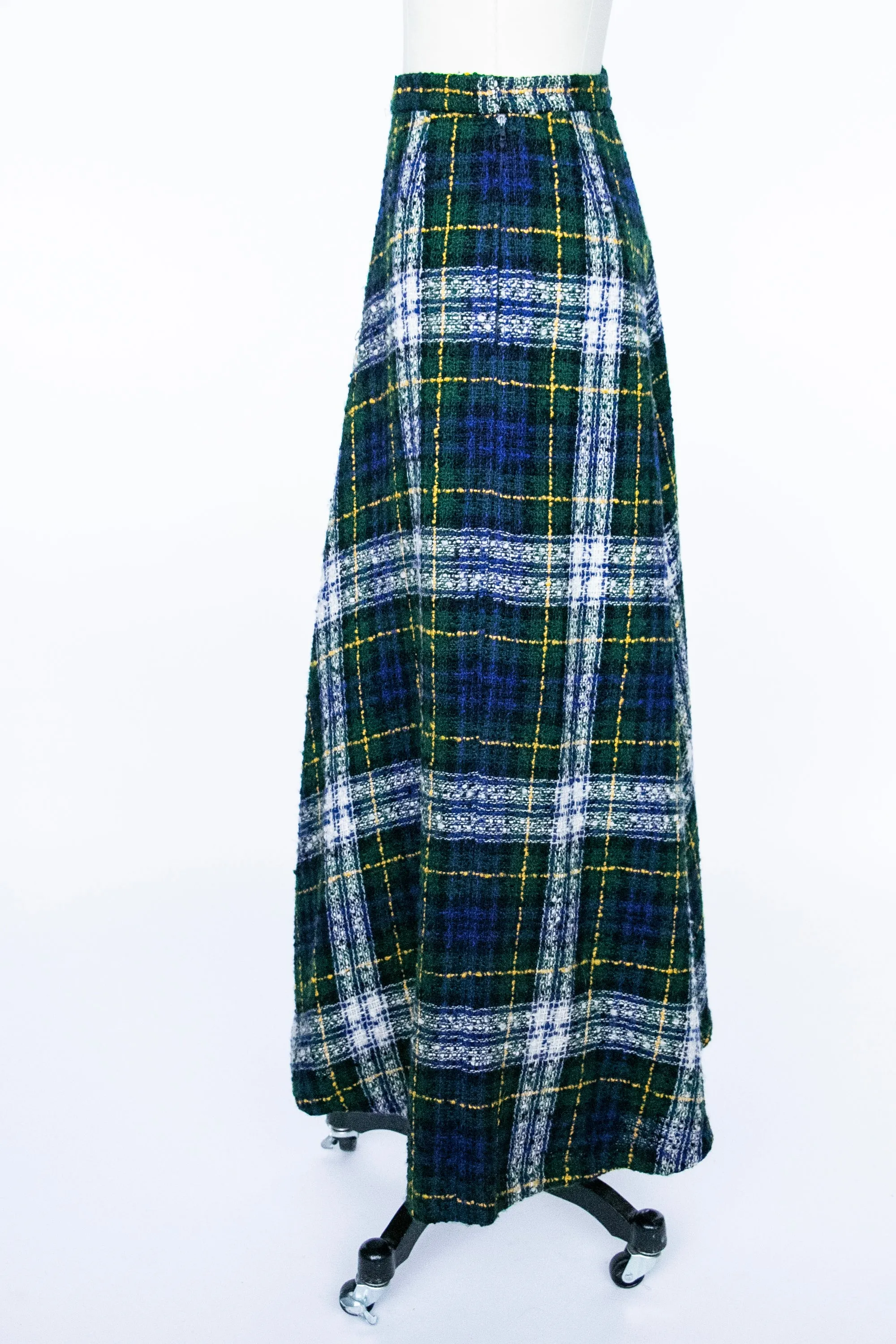 1970s Full Maxi Skirt Wool Tartan Plaid Long S