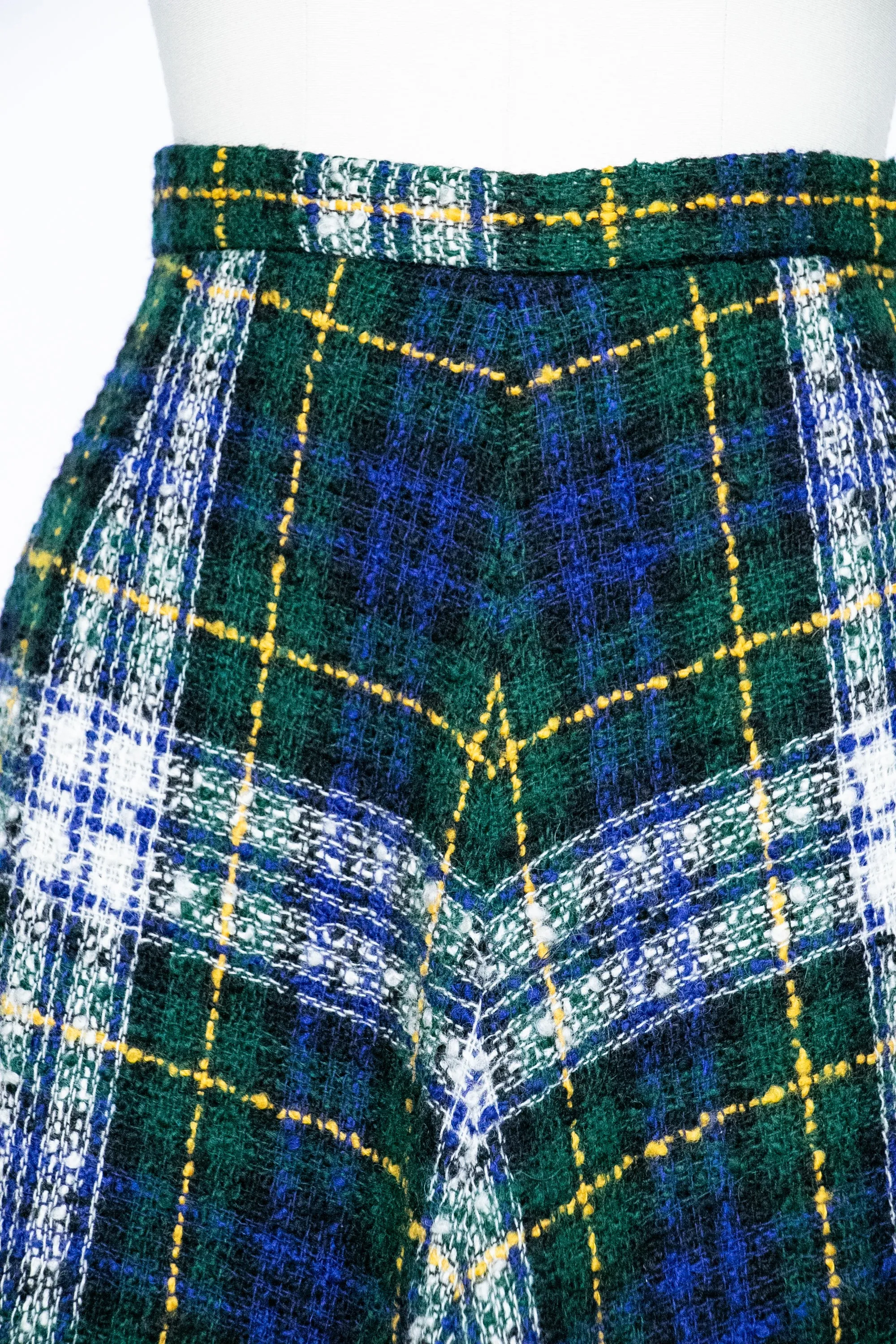 1970s Full Maxi Skirt Wool Tartan Plaid Long S