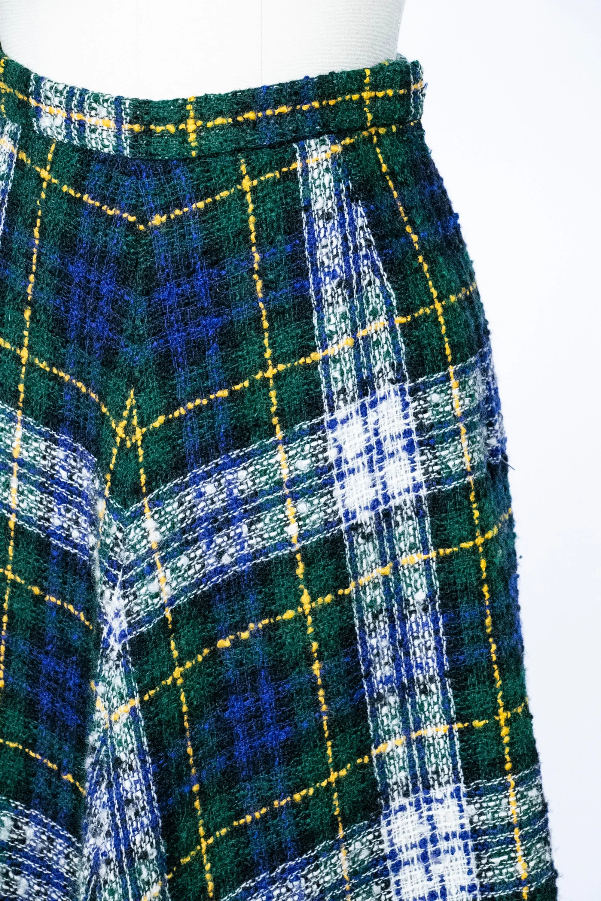 1970s Full Maxi Skirt Wool Tartan Plaid Long S