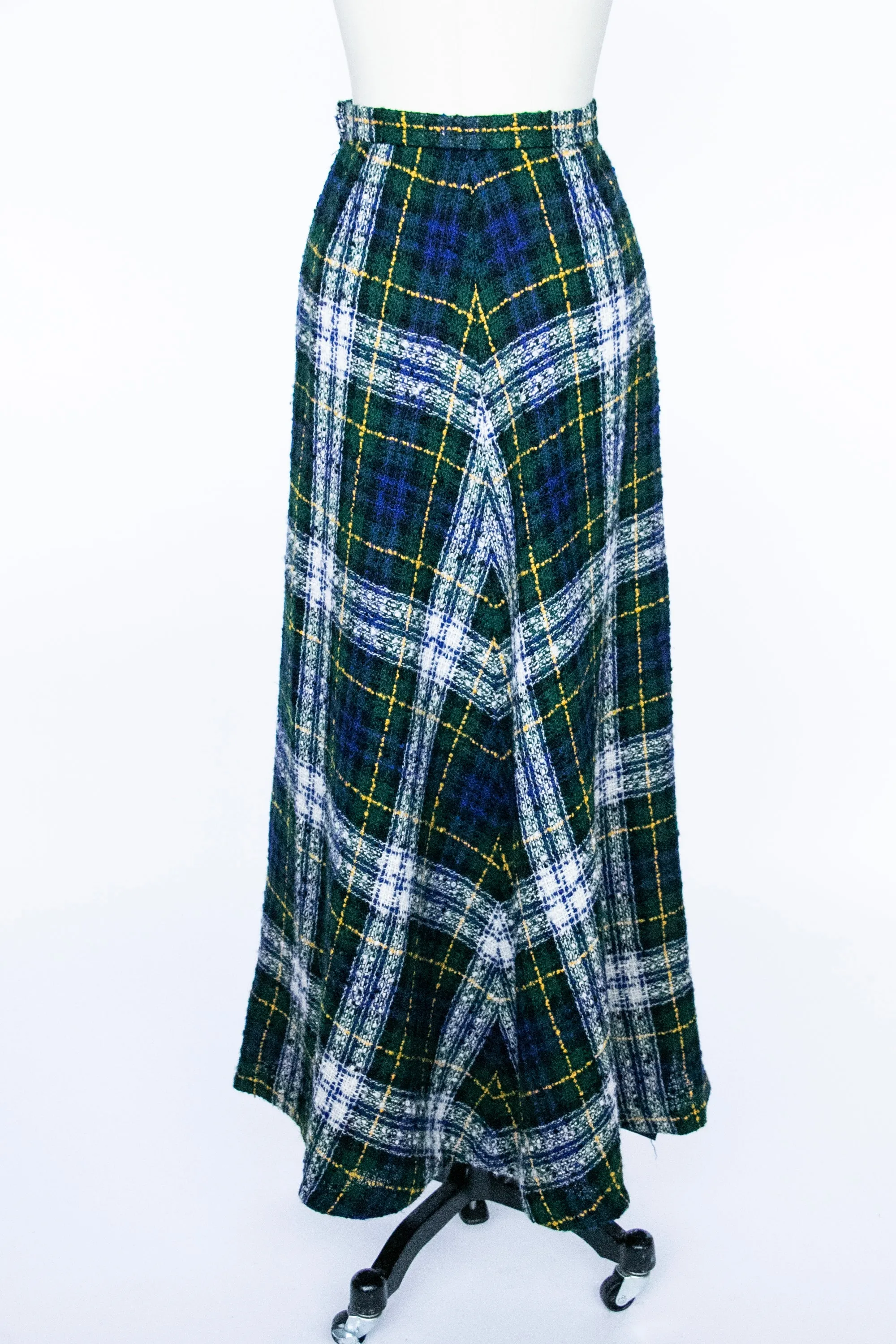 1970s Full Maxi Skirt Wool Tartan Plaid Long S