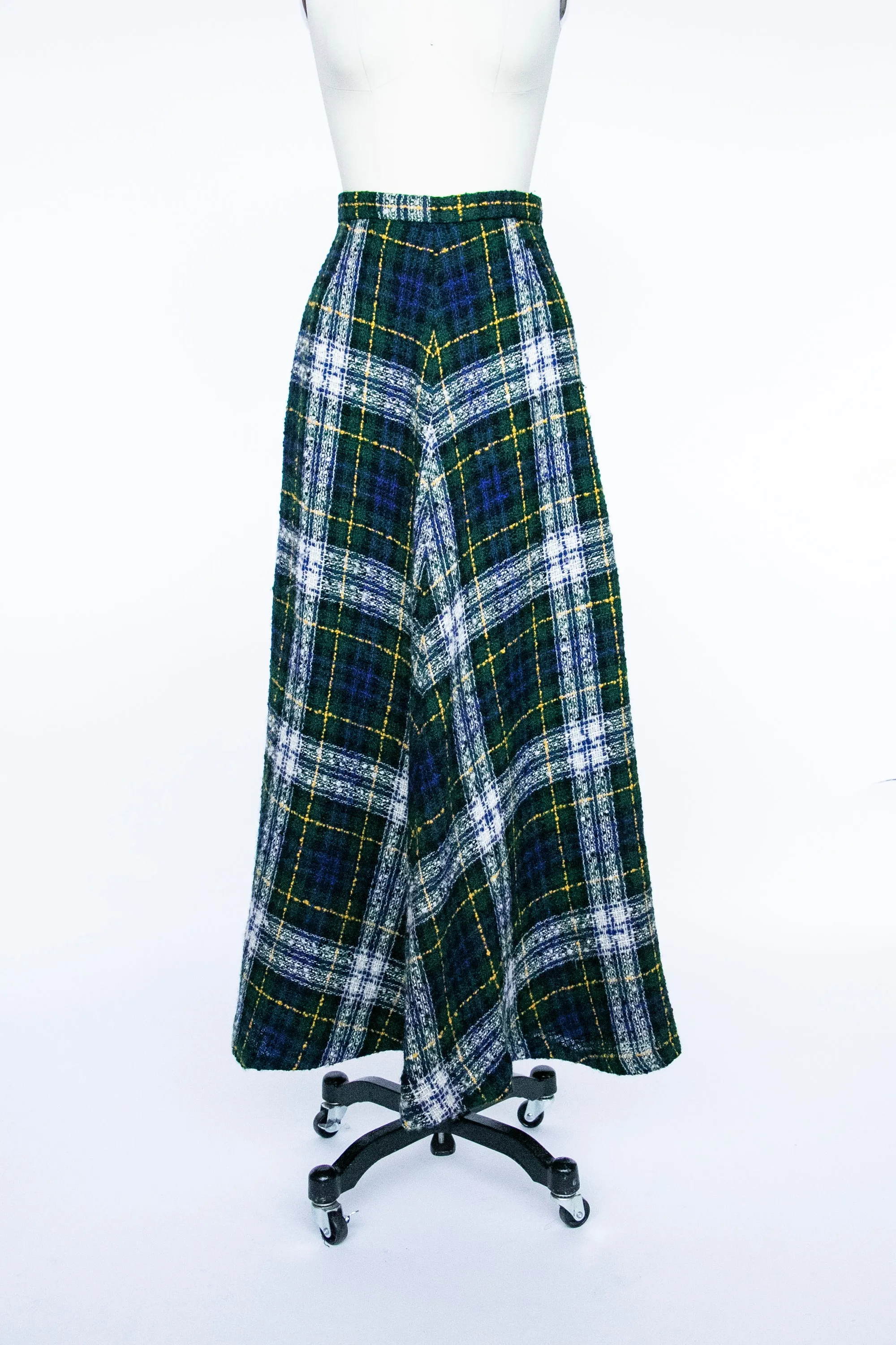 1970s Full Maxi Skirt Wool Tartan Plaid Long S