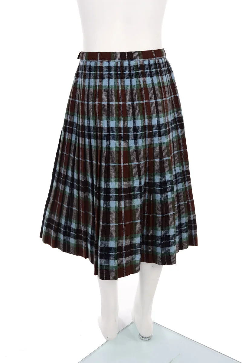 1970's Vintage Blue & Brown Child's Wool Blanket Kilt Skirt