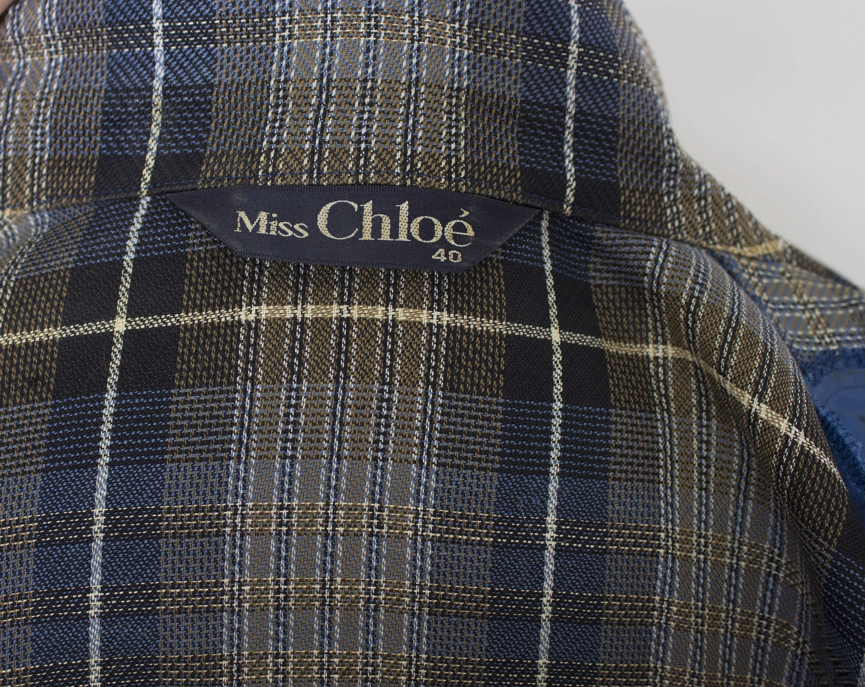 1980s CHLOE Shirt Front Dress Blue Plaid S