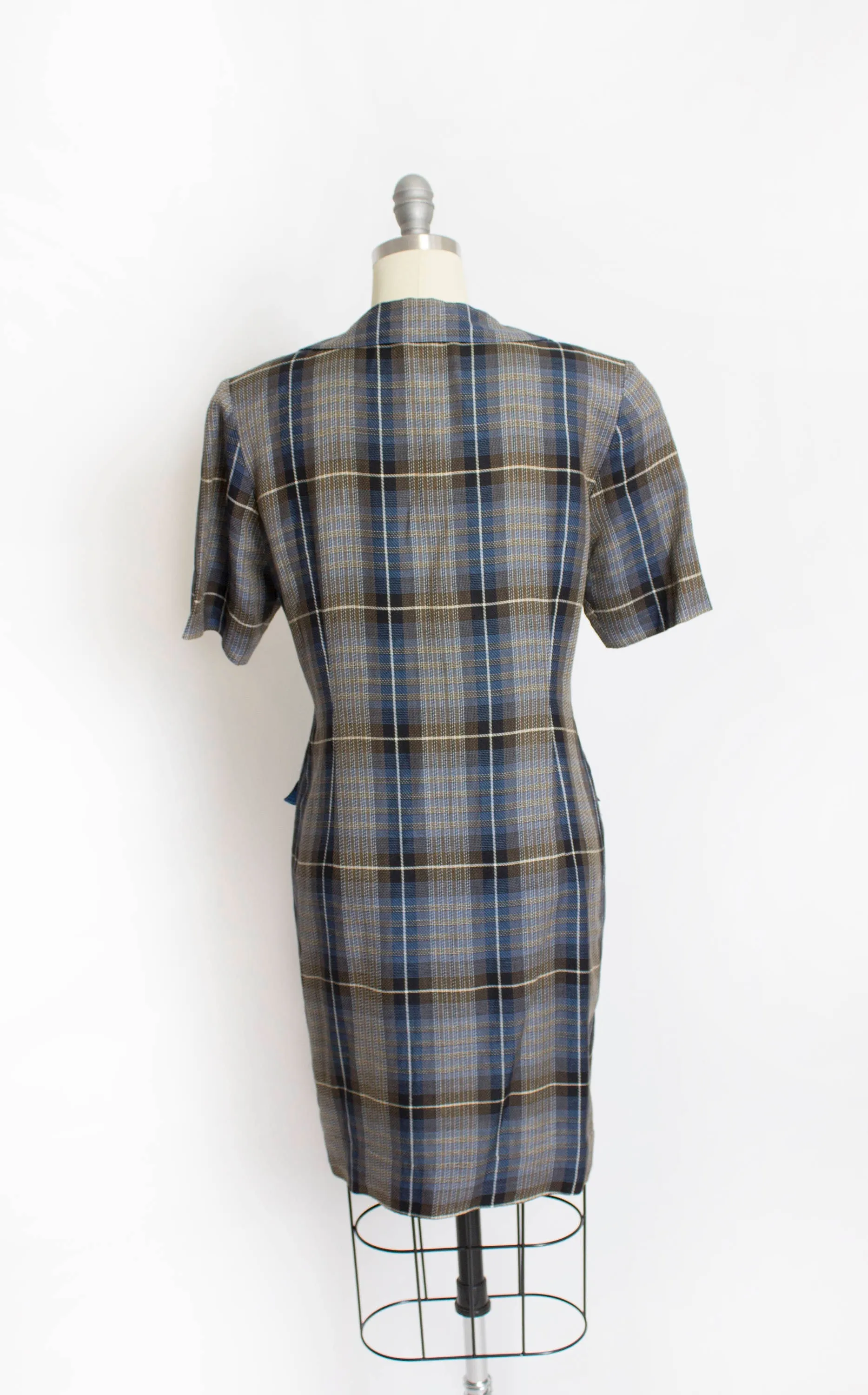 1980s CHLOE Shirt Front Dress Blue Plaid S