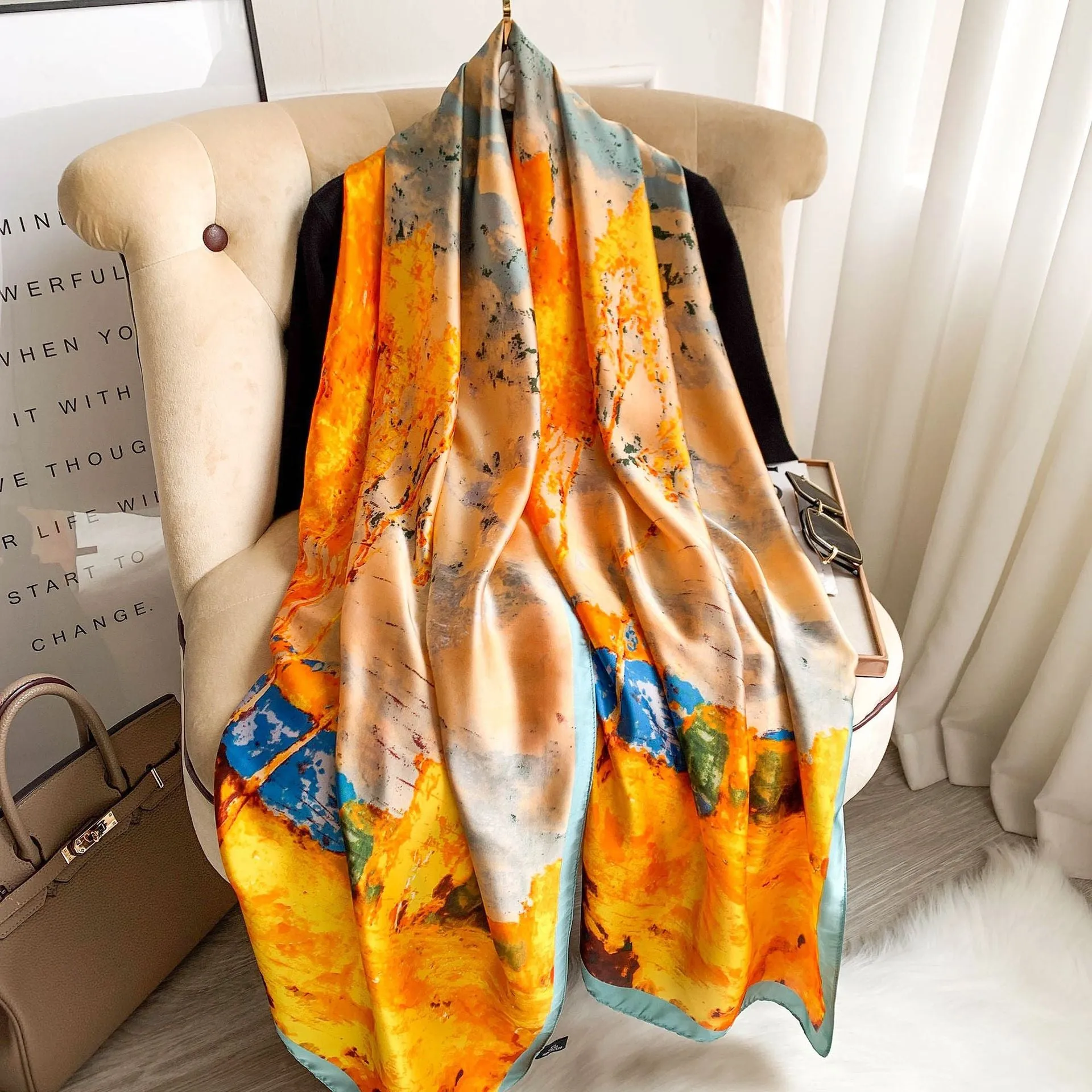 2022 Brand Designer Silk Scarf Female Foulard Bandana Long Shawls Wraps Winter Neck Scarves Pashmina Lady Hijab Luxury New