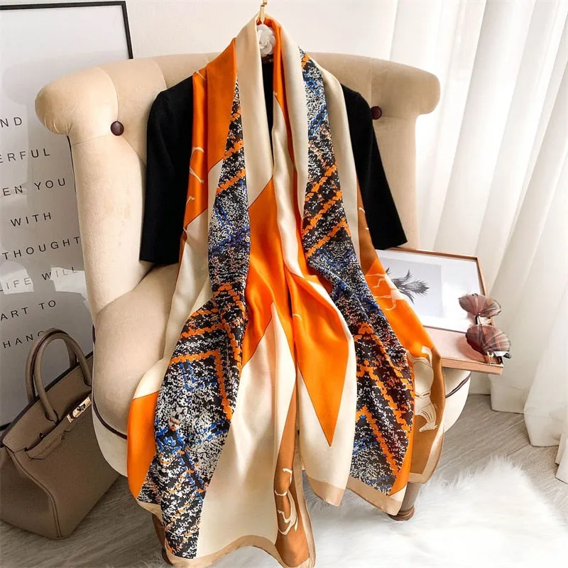 2022 Brand Designer Silk Scarf Female Foulard Bandana Long Shawls Wraps Winter Neck Scarves Pashmina Lady Hijab Luxury New