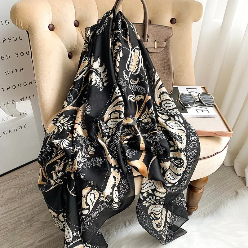 2022 Brand Designer Silk Scarf Female Foulard Bandana Long Shawls Wraps Winter Neck Scarves Pashmina Lady Hijab Luxury New