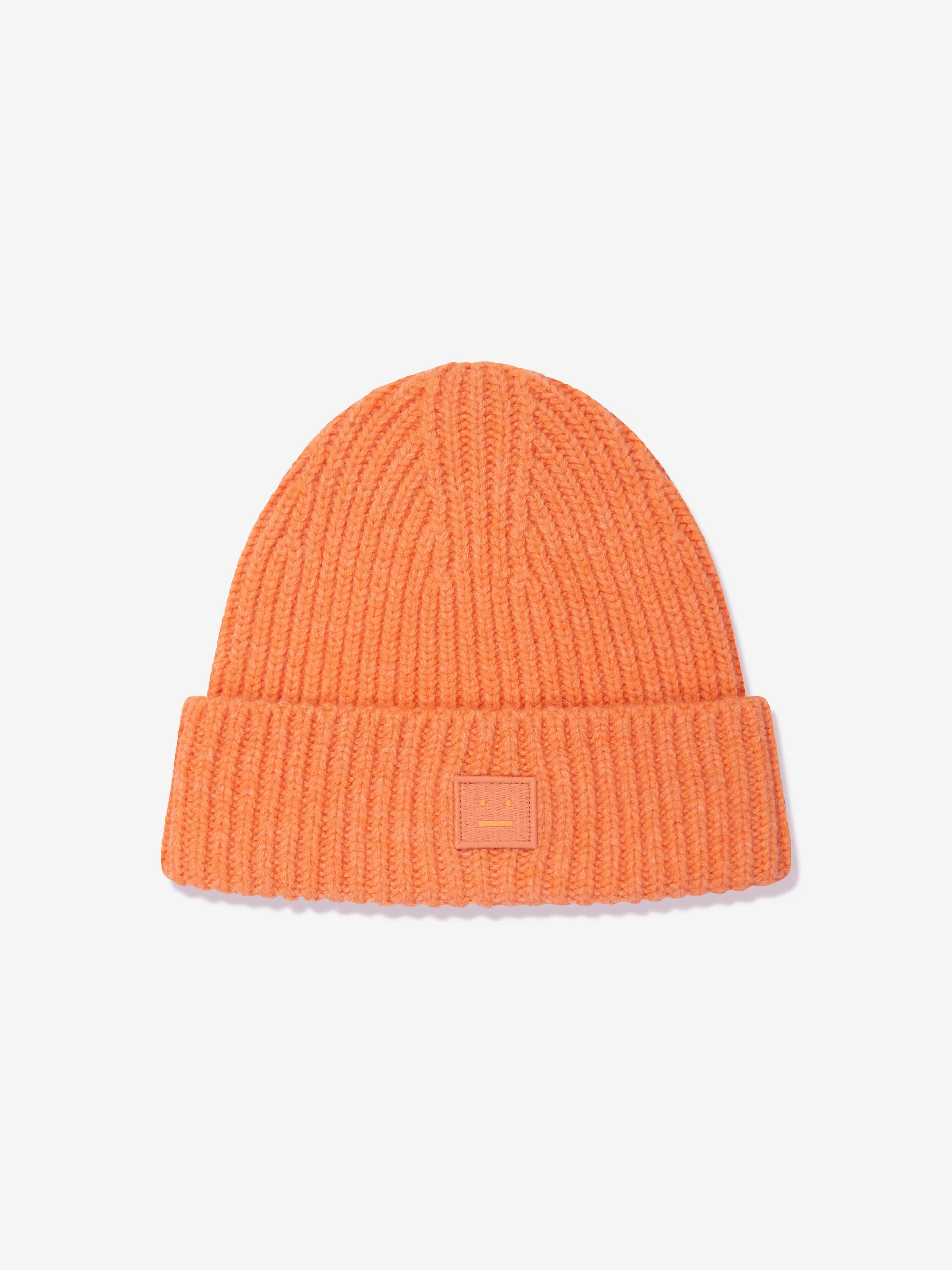 Acne Studios Kids Wool Knitted Beanie Hat in Orange