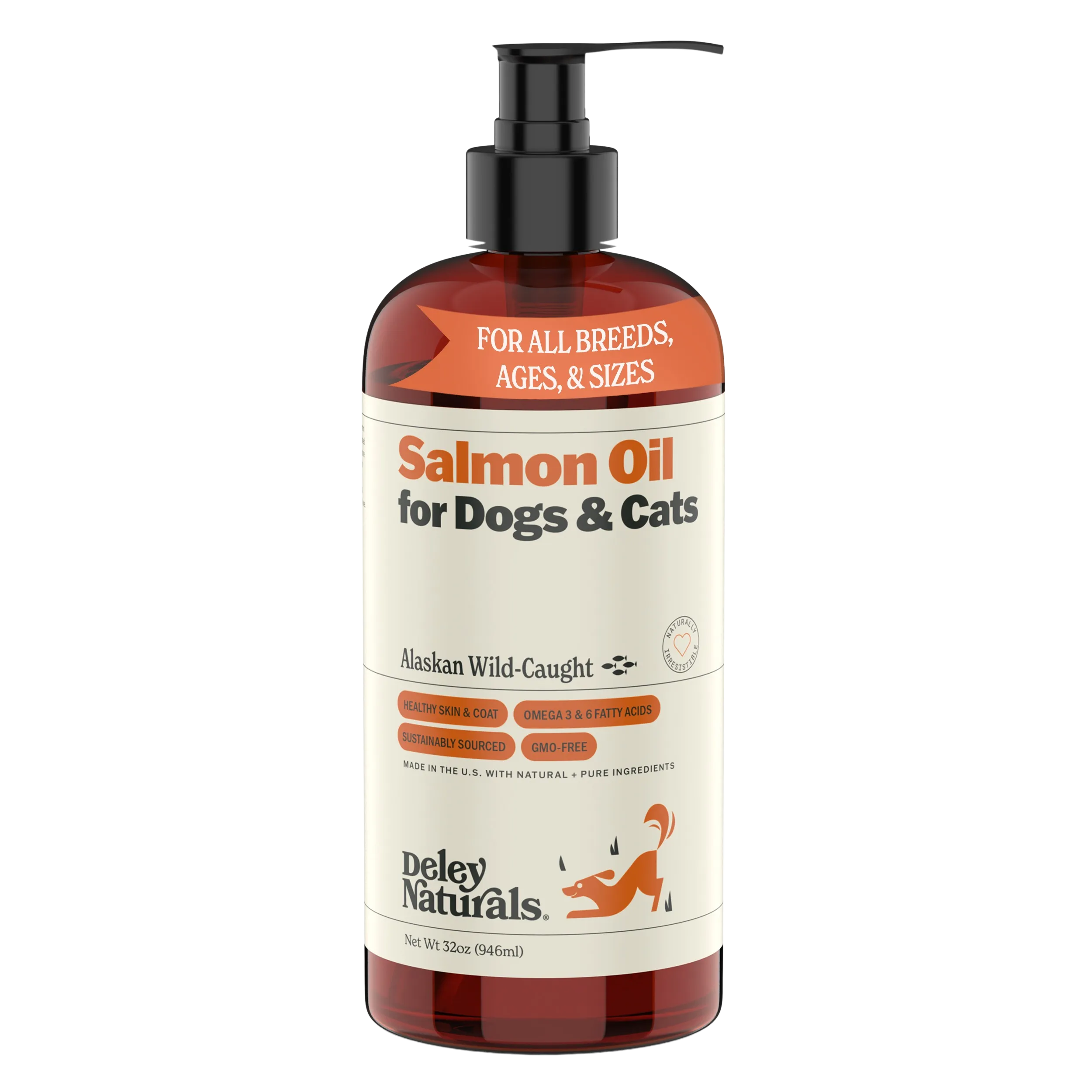 Alaskan Wild-Caught Salmon oil for Dogs & Cats 32 oz Pump