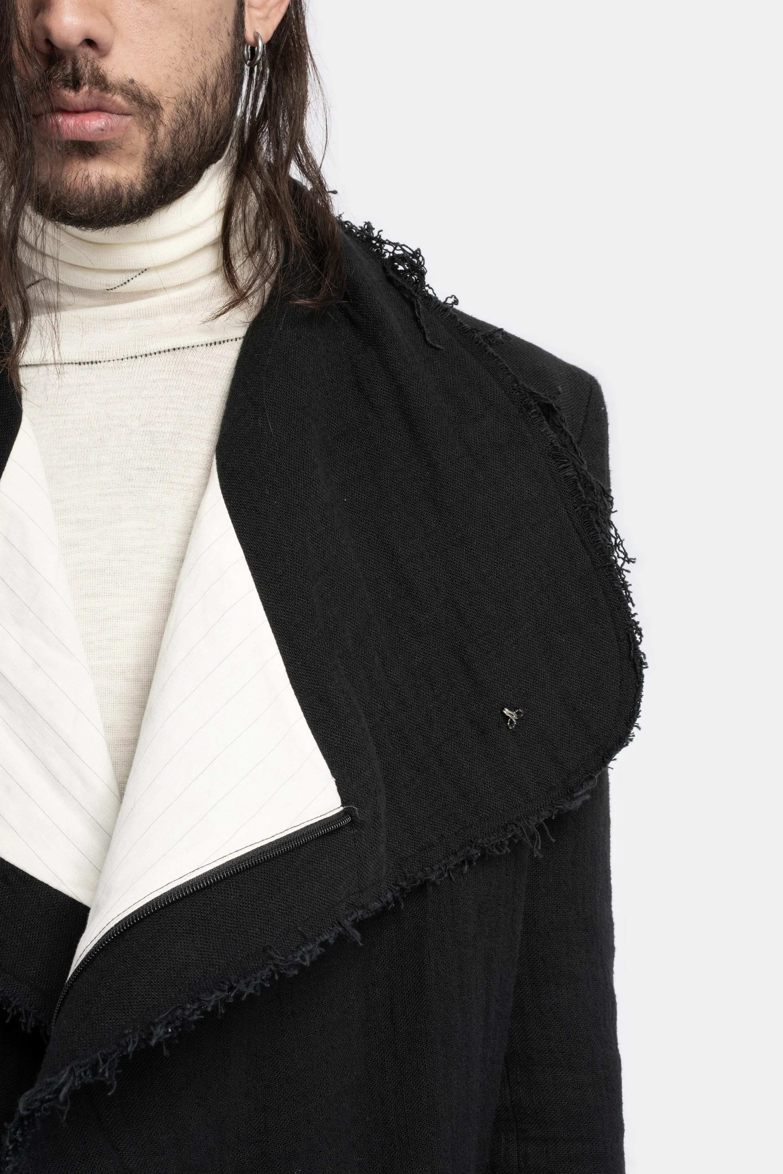 Asymmetric zip up wool blend jacket