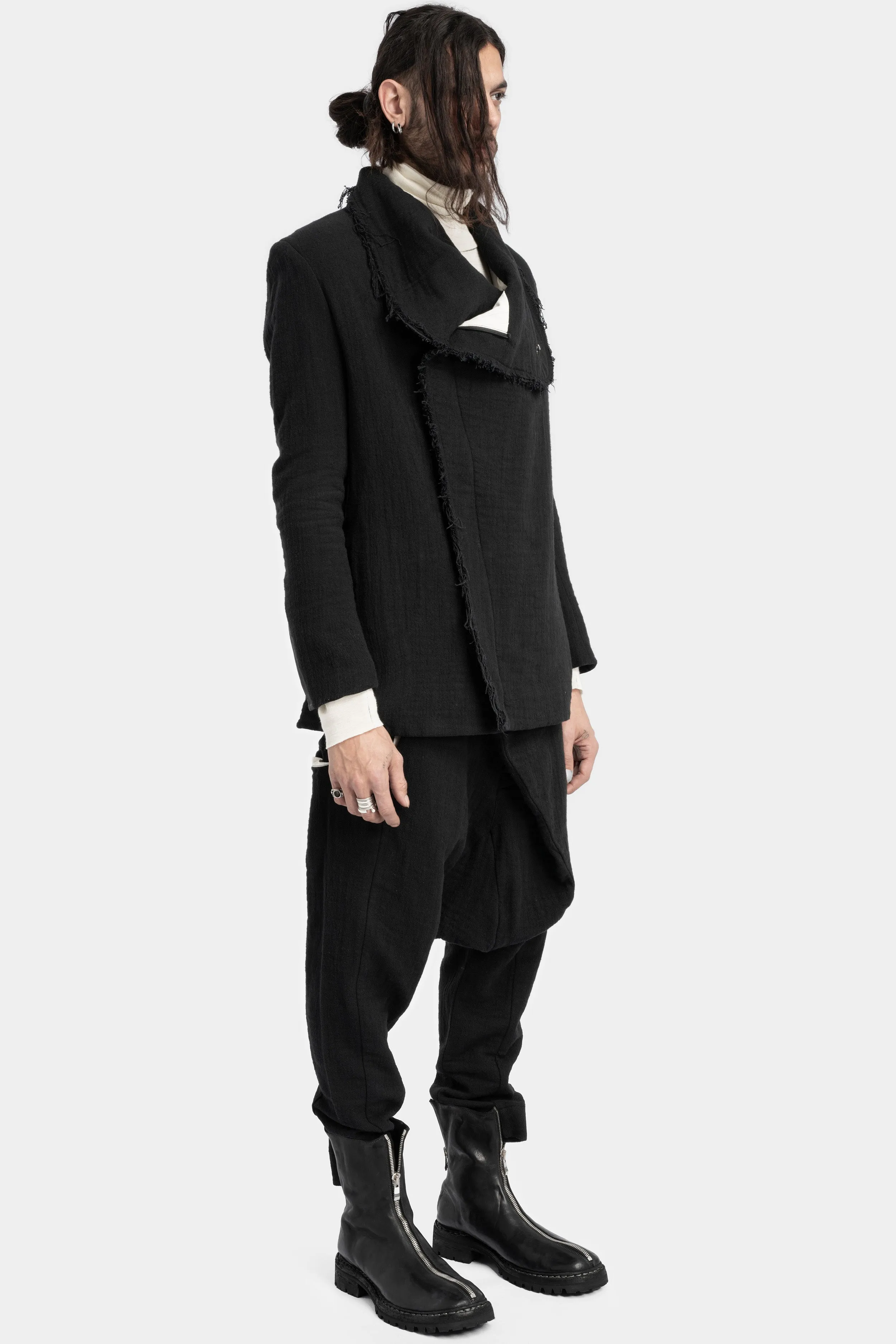 Asymmetric zip up wool blend jacket