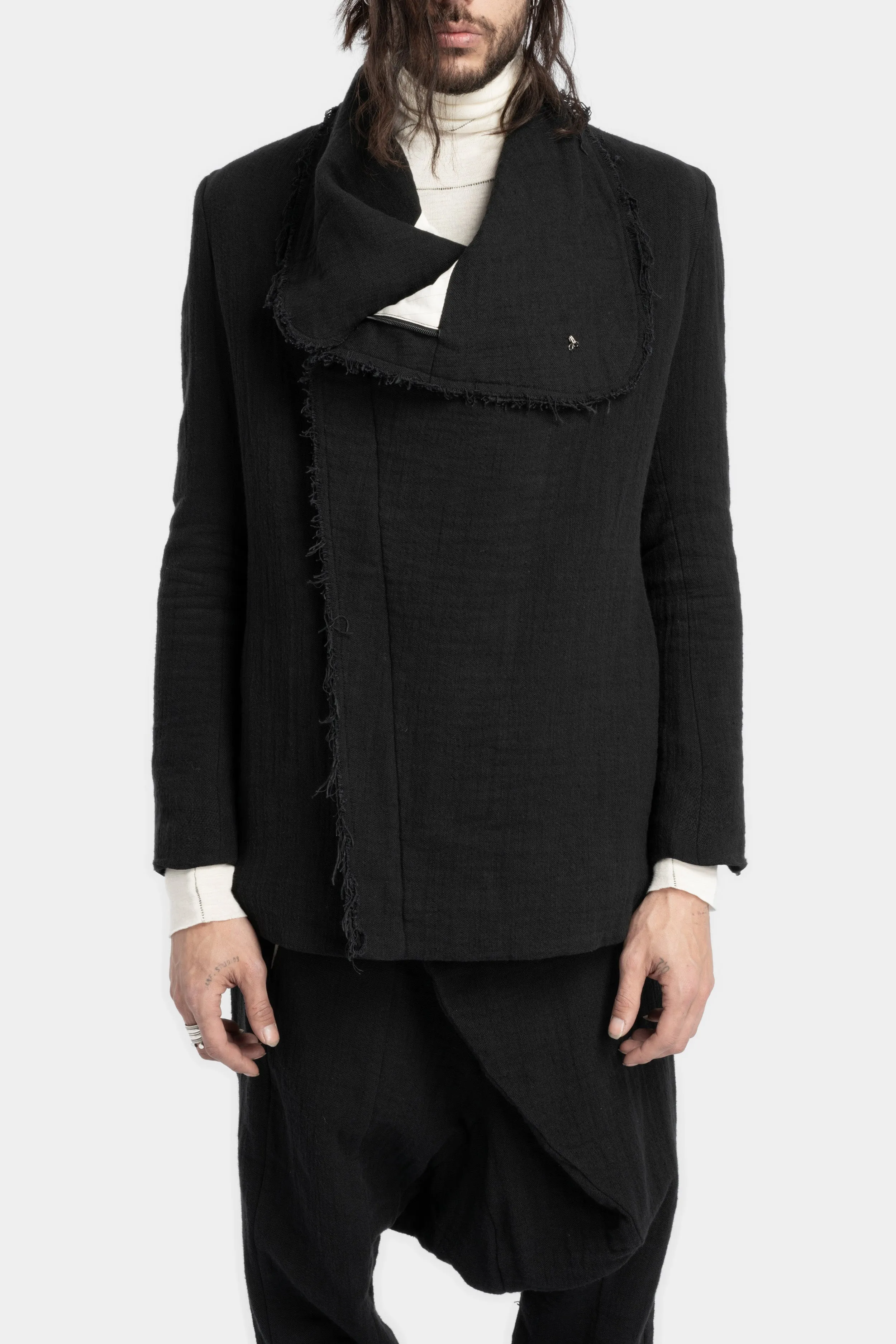 Asymmetric zip up wool blend jacket