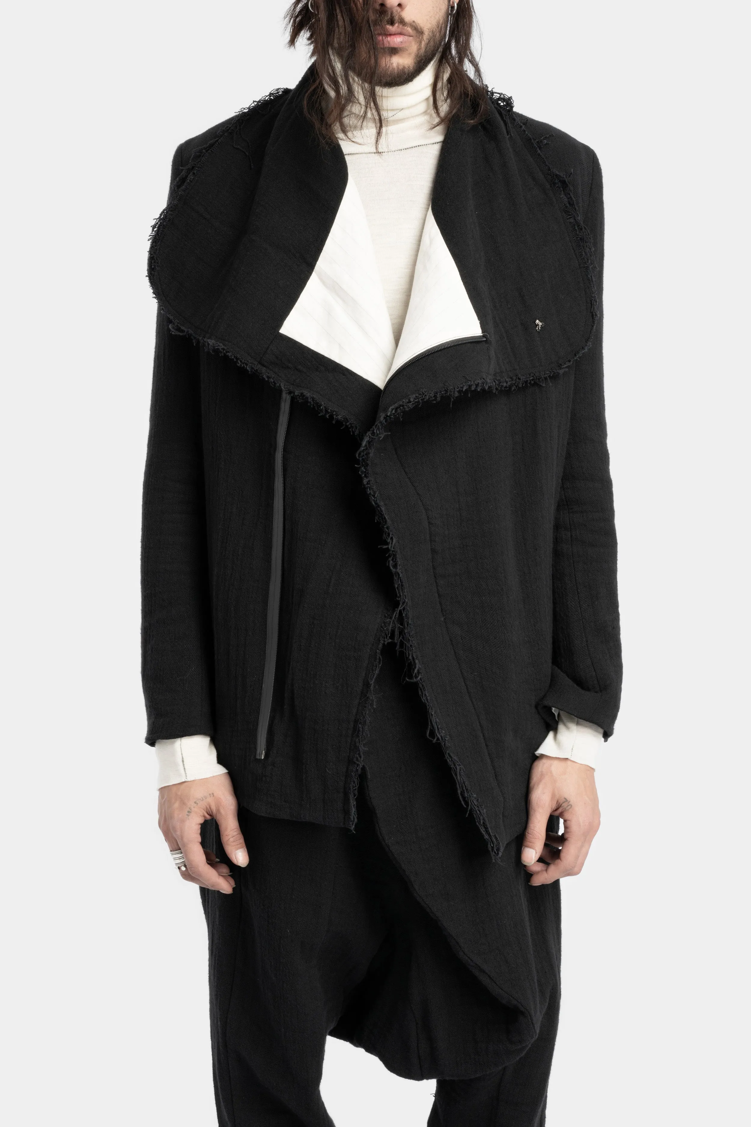 Asymmetric zip up wool blend jacket