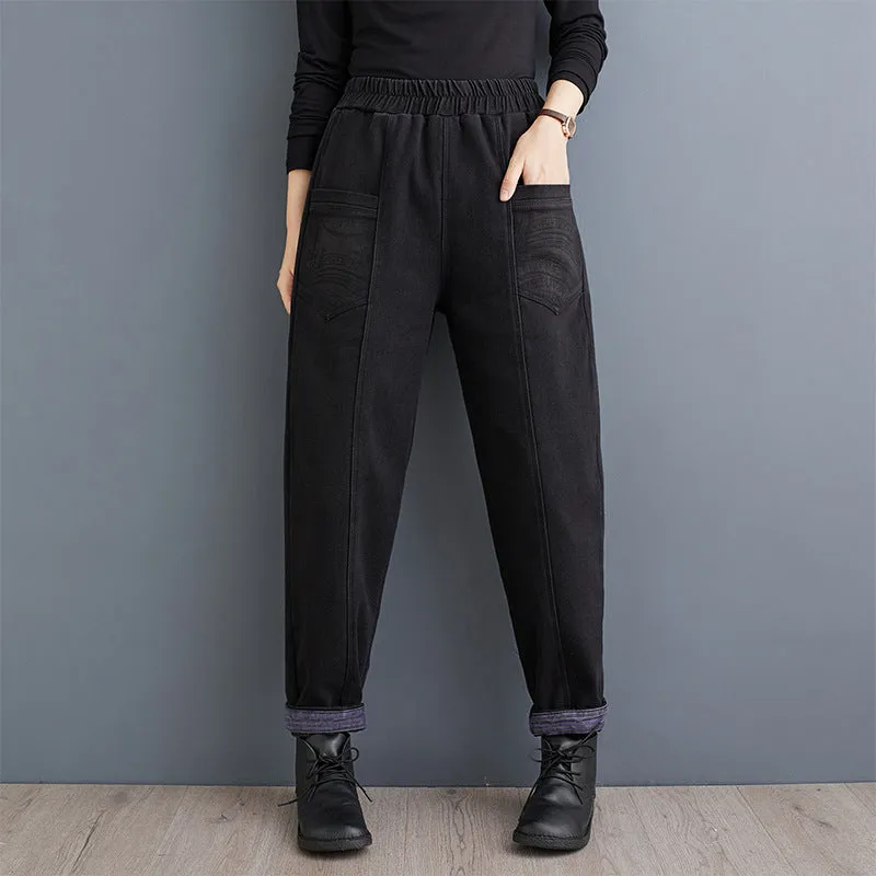 Babakud Women Winter Fleece-Lined Relaxed- Fit Denim Pants