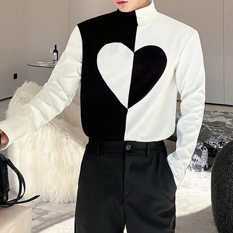 Black and White Patchwork Turtleneck T-Shirt