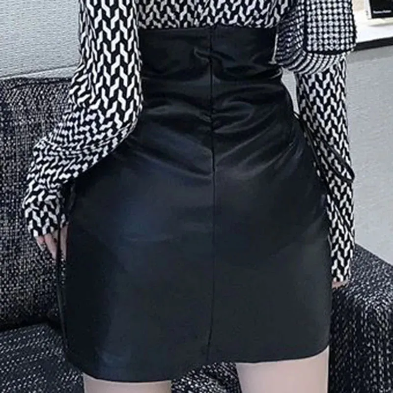 Black Leather Slim Fit Lace Up Gothic Skirt