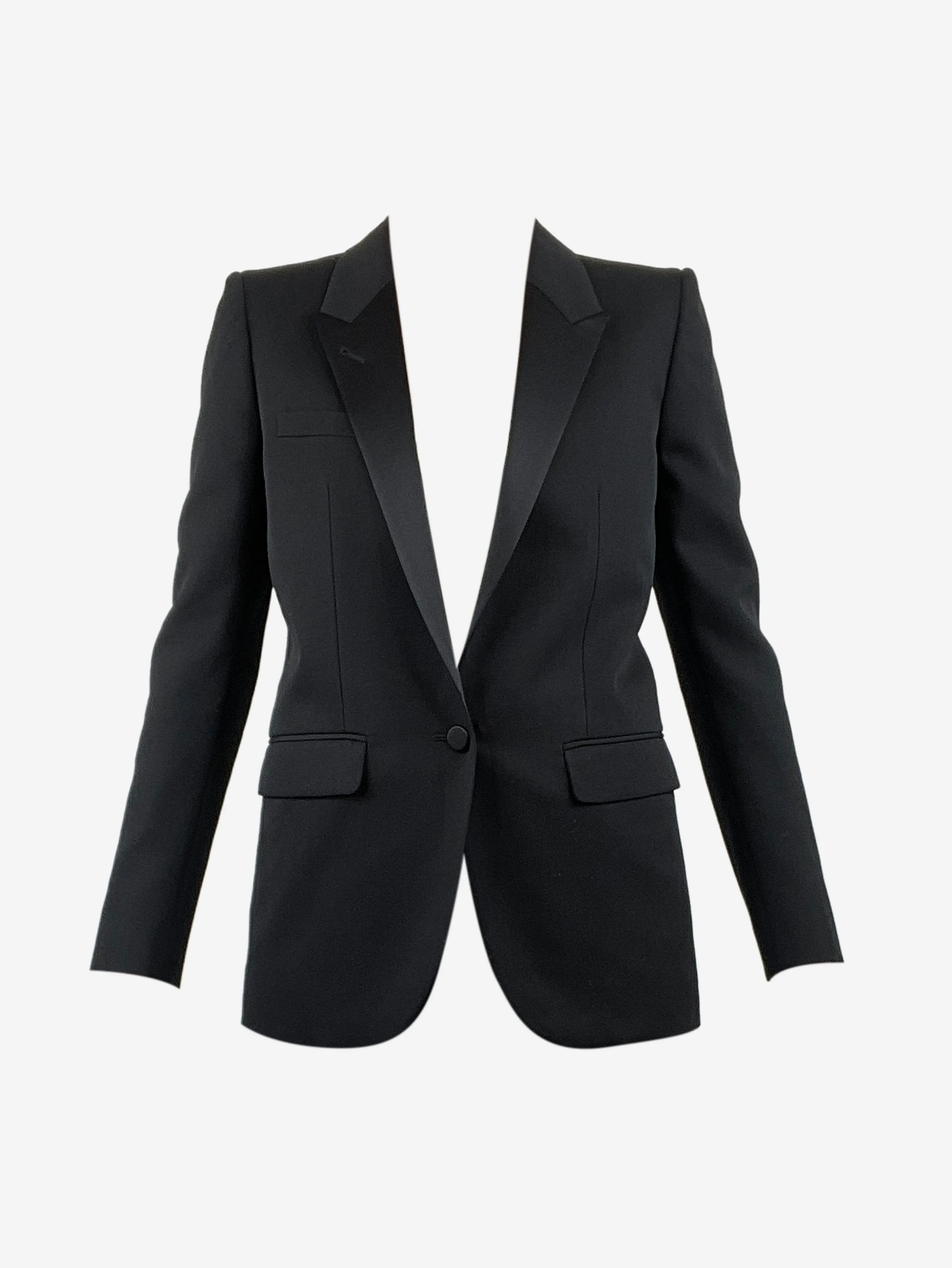 Black single-buttoned wool blazer - size UK 8