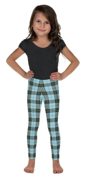 Blue Plaid Print Kid's Leggings