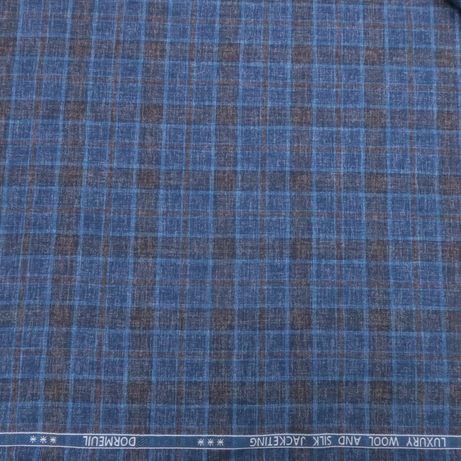 Blue with Hints of Burnt Orange Plaid Windowpane Wool & Silk Dorsilk Dormeuil Fabric