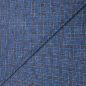 Blue with Hints of Burnt Orange Plaid Windowpane Wool & Silk Dorsilk Dormeuil Fabric