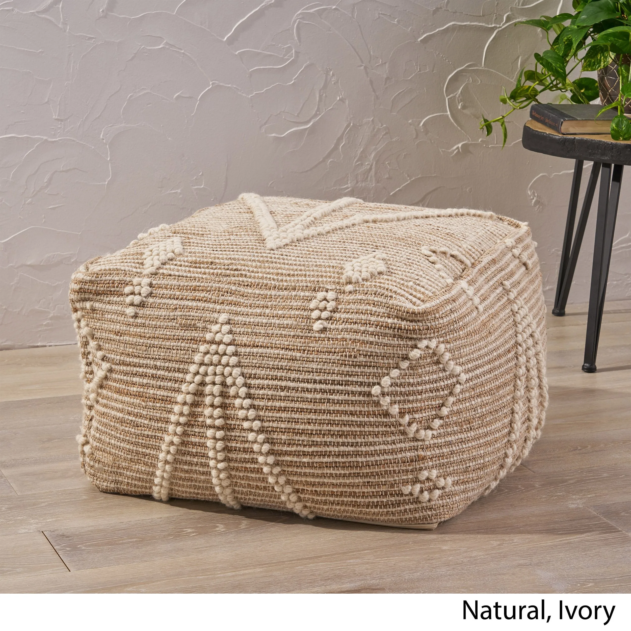 Boho Wool and Cotton Ottoman Pouf - NH603903