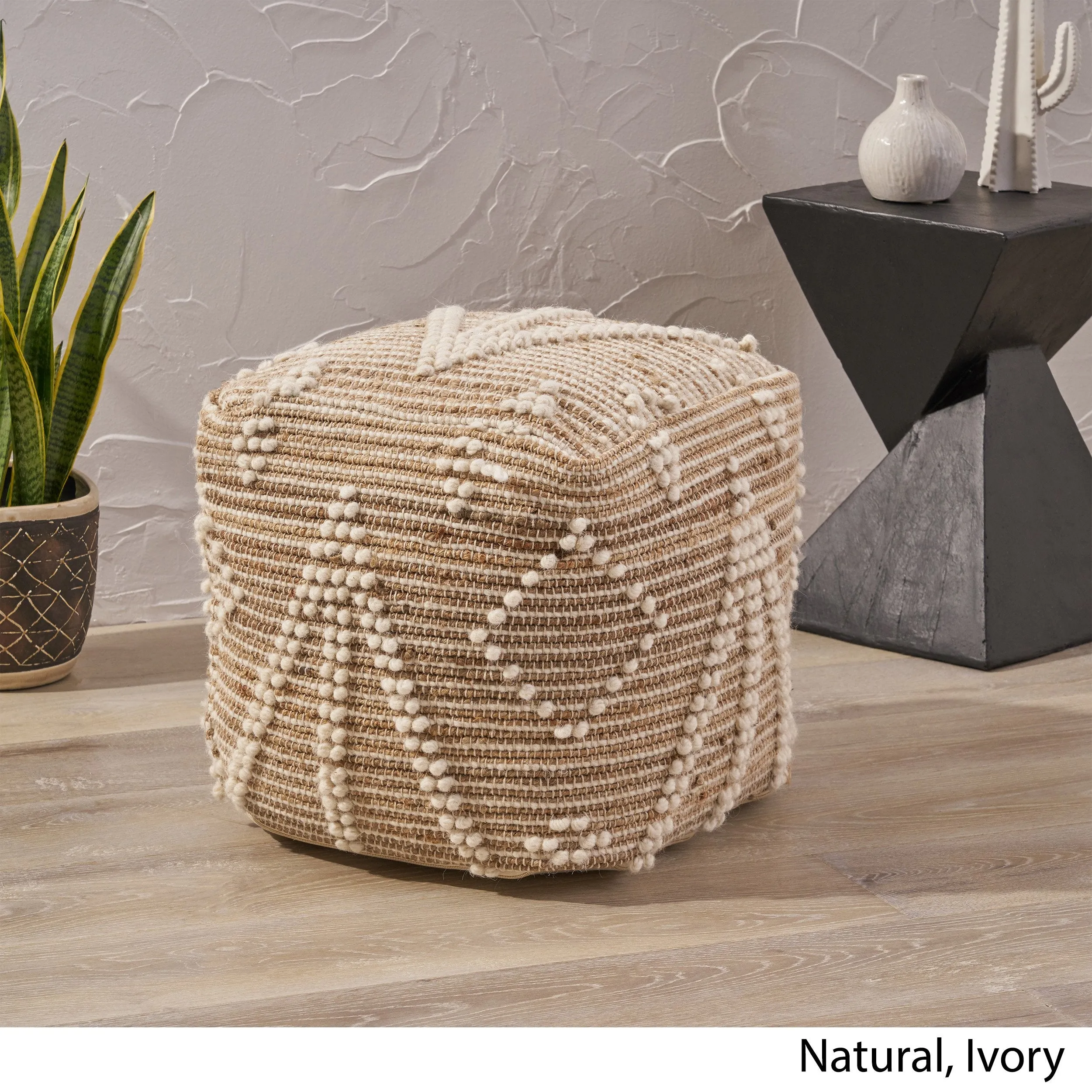 Boho Wool and Cotton Ottoman Pouf - NH603903