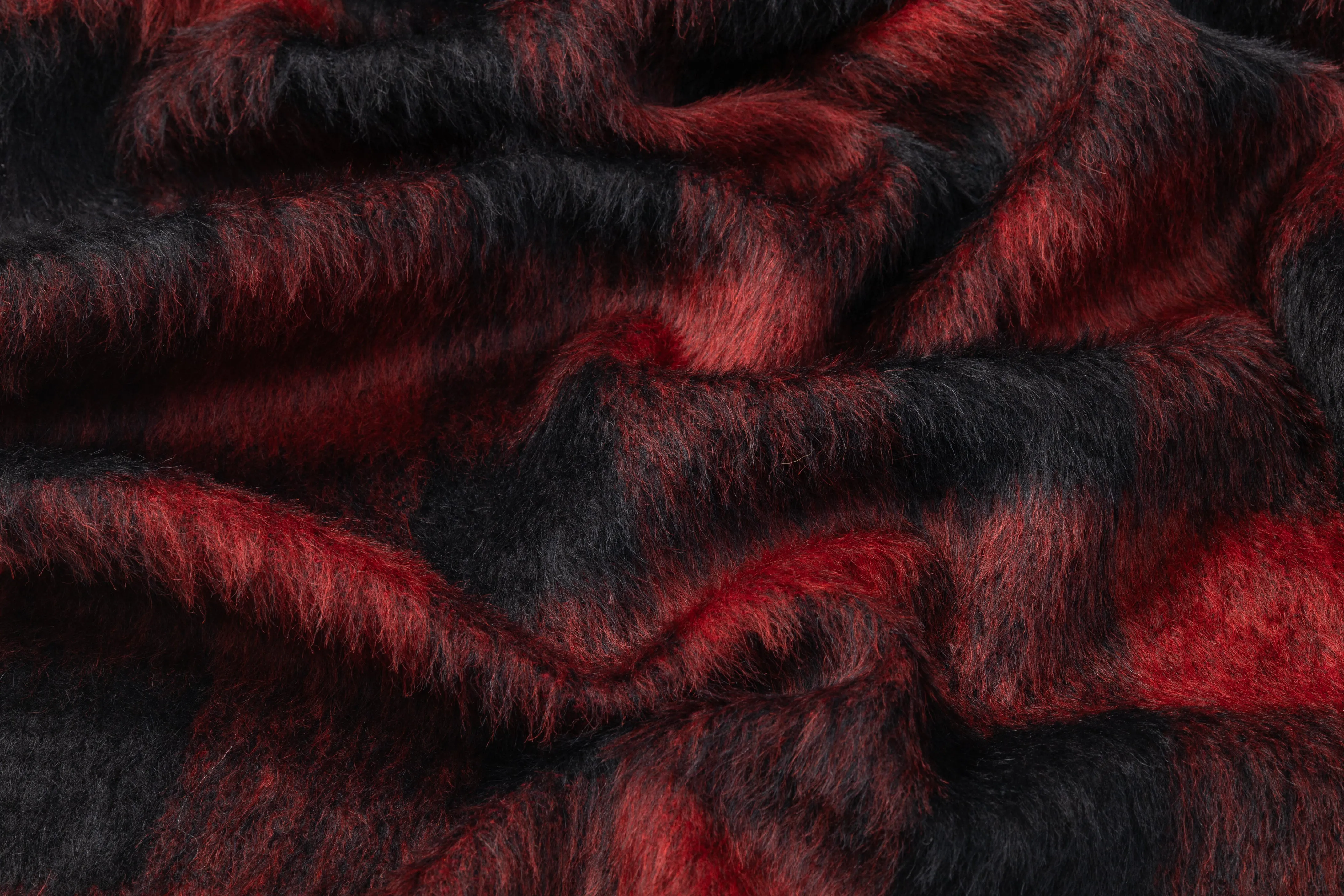 Buffalo Plaid Long-haired Wool Coating - Red / Black