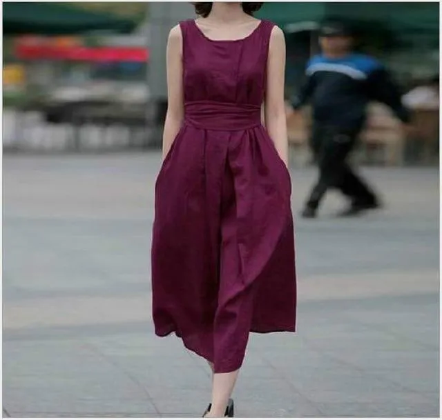 Casual Sleeveless Cotton Linen Sun Dress