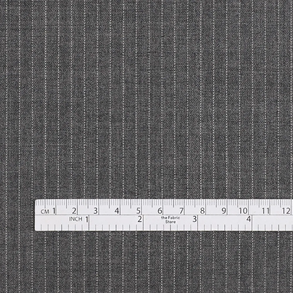 Chalk Pinstripe Pure Wool Suiting - Mid Grey