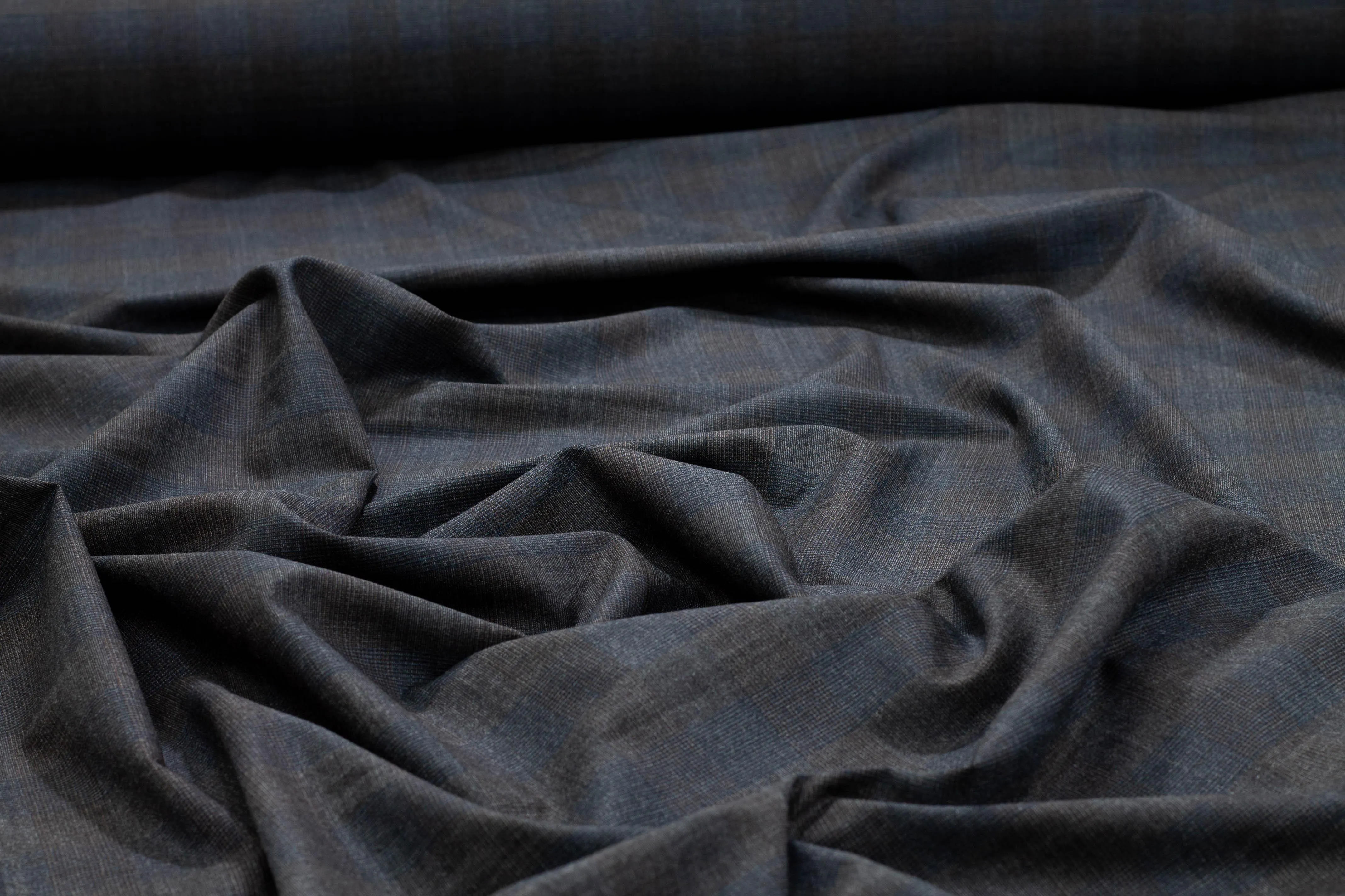 Charcoal Gray and Blue Stretch Italian Wool Suiting