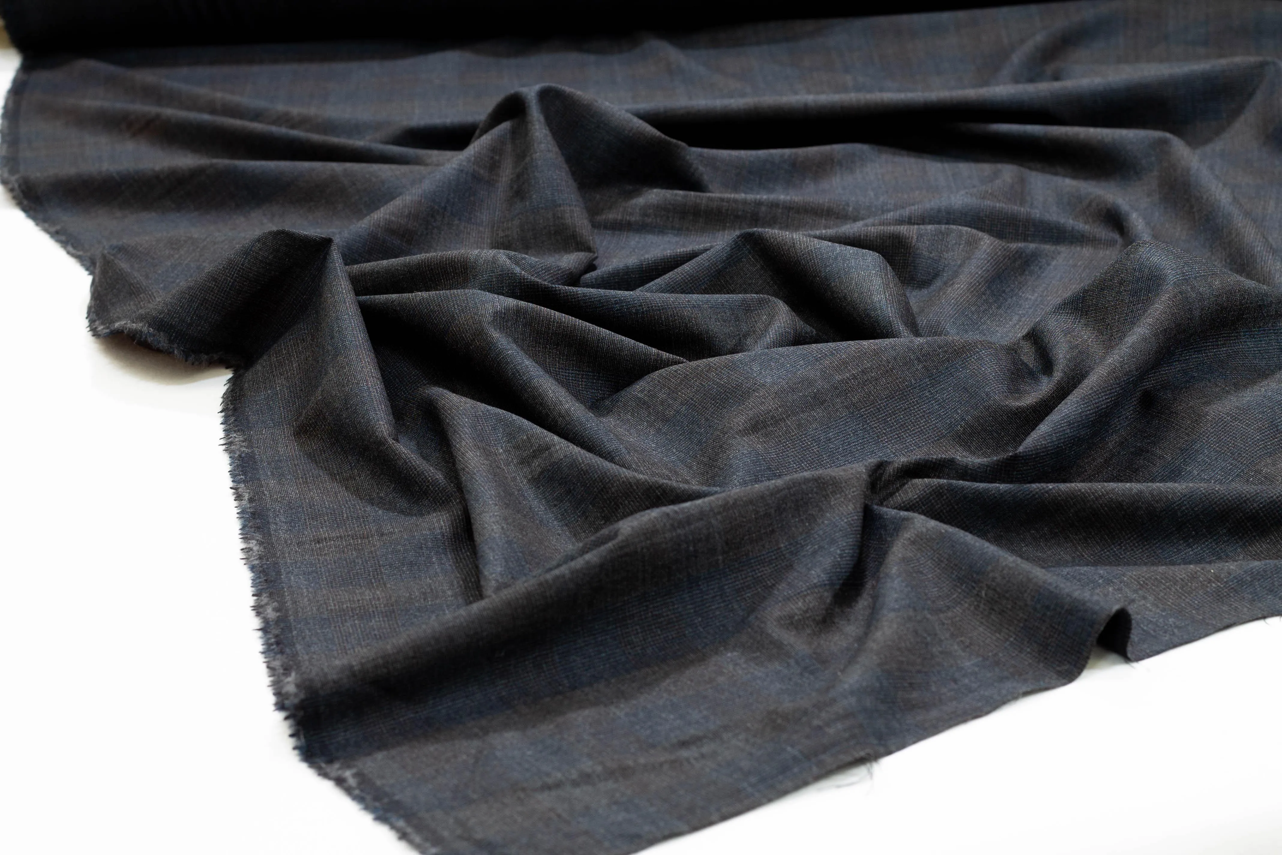 Charcoal Gray and Blue Stretch Italian Wool Suiting