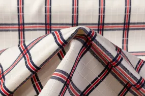 Checked Italian Cotton Wool Suiting - Off White / Red / Navy