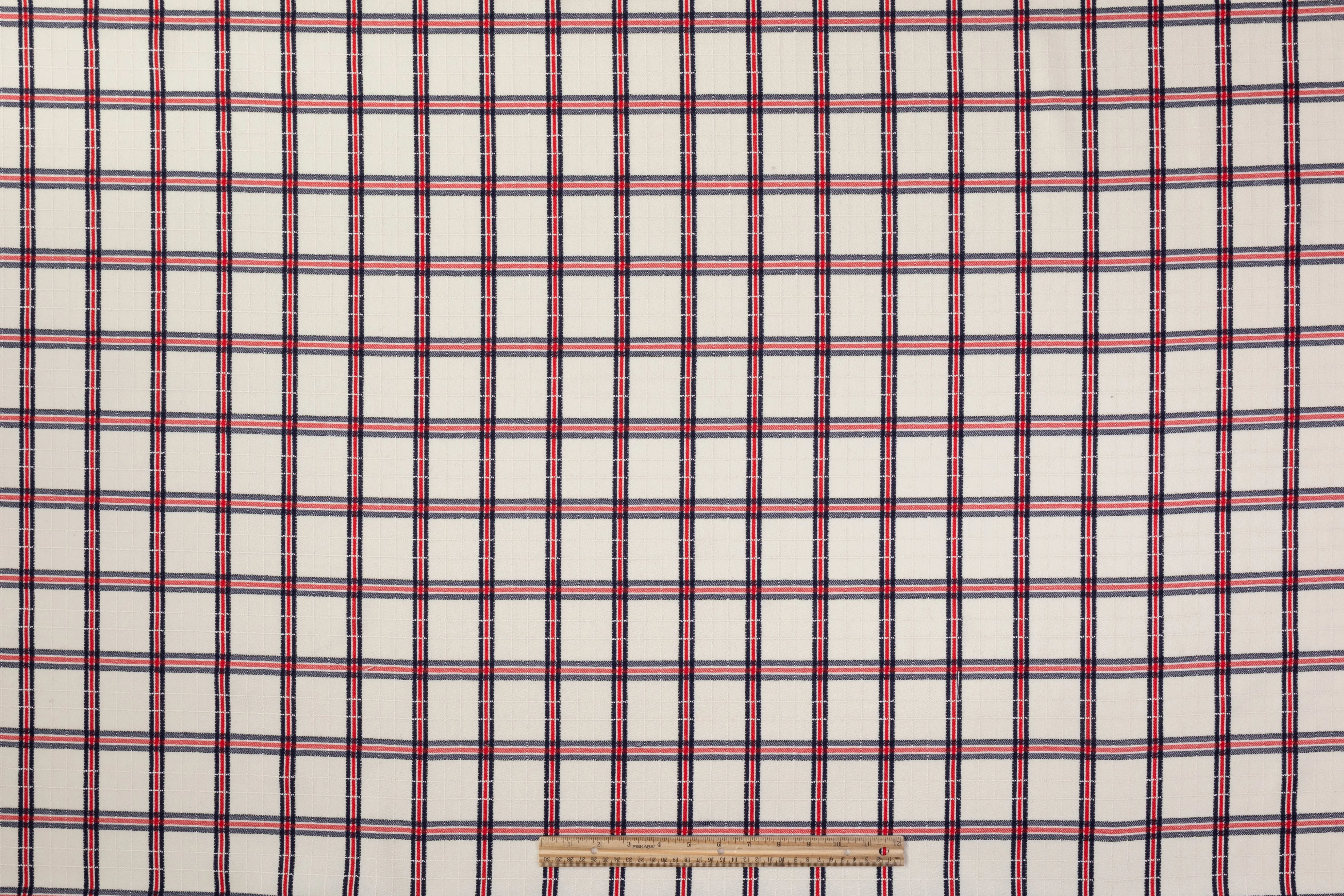 Checked Italian Cotton Wool Suiting - Off White / Red / Navy