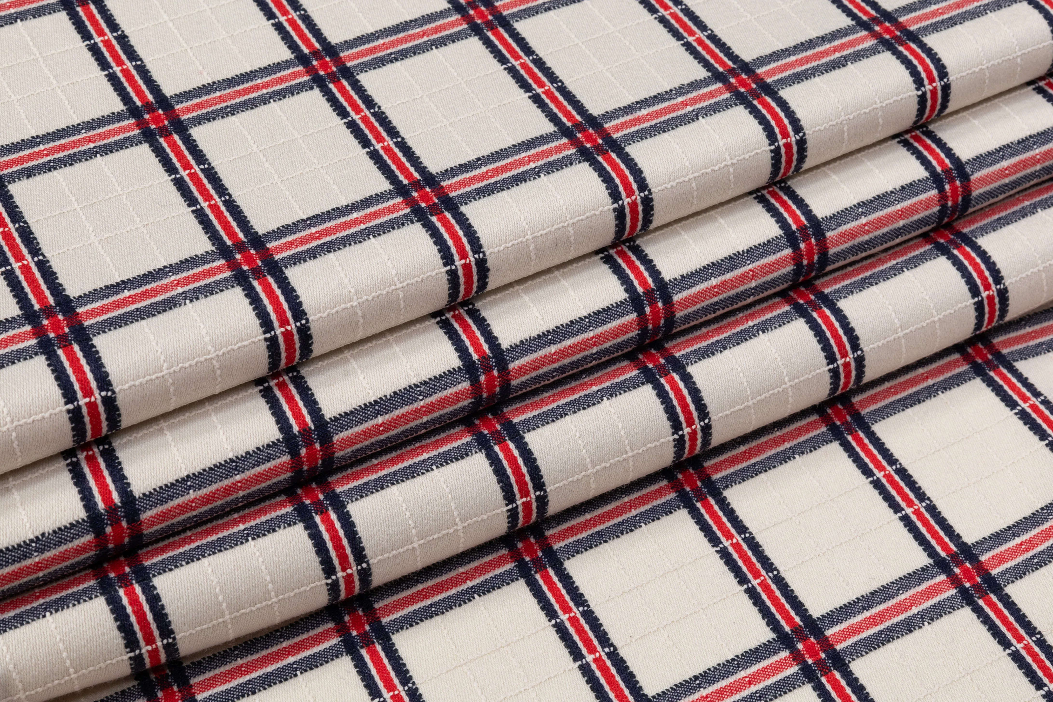 Checked Italian Cotton Wool Suiting - Off White / Red / Navy