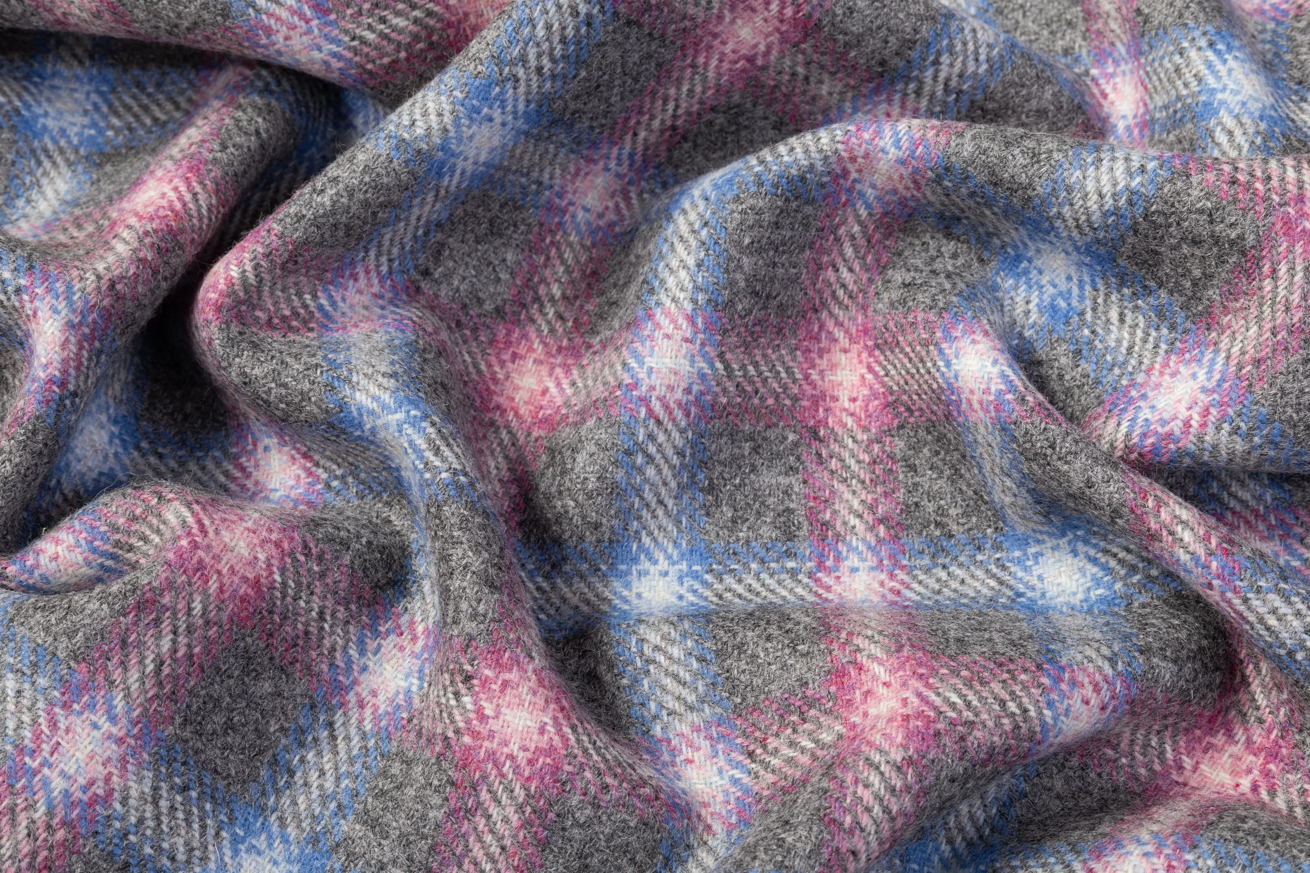 Checked Italian Wool Blend Coating - Pink / Blue / Gray