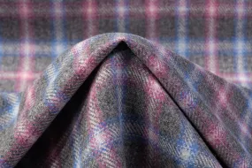 Checked Italian Wool Blend Coating - Pink / Blue / Gray