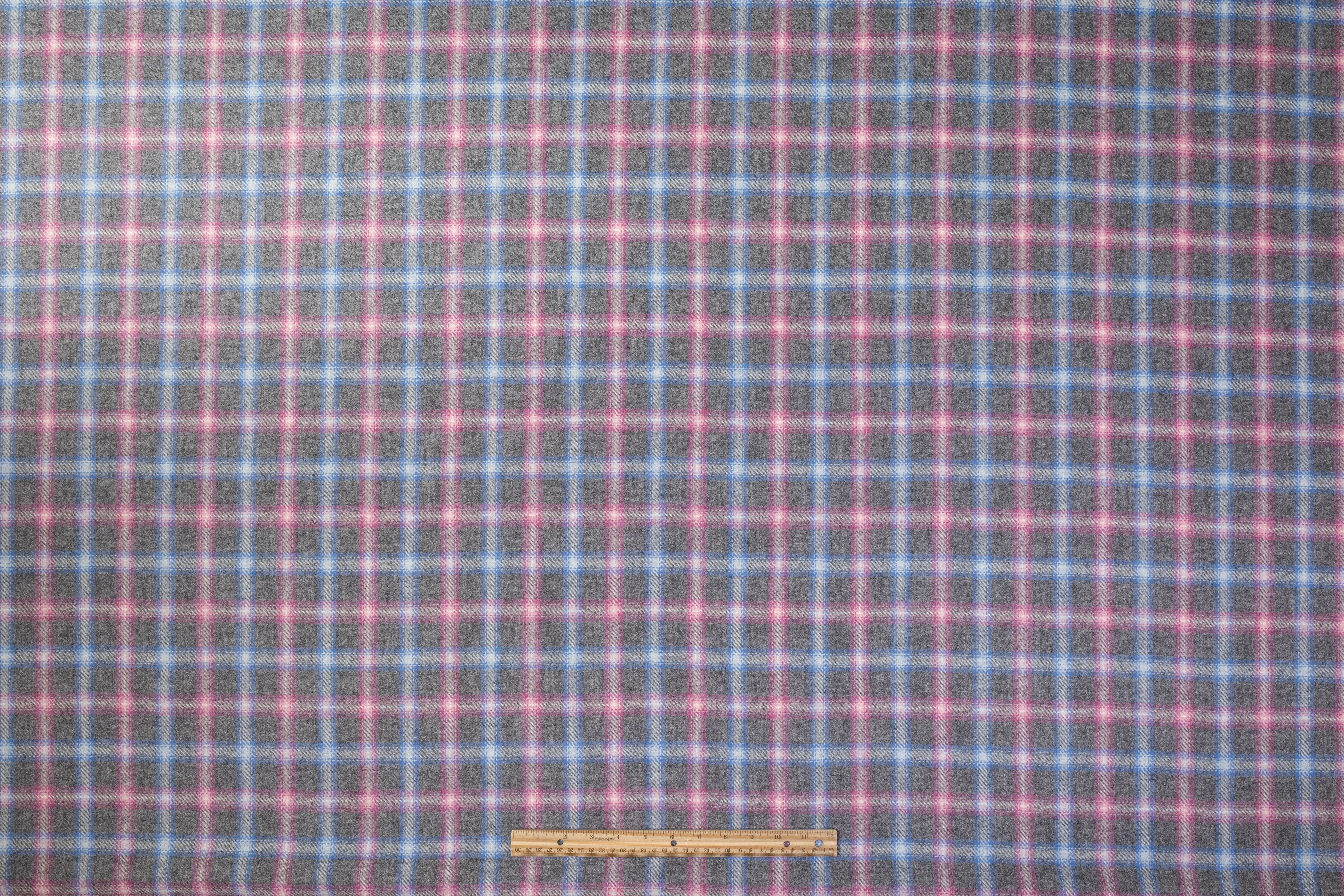 Checked Italian Wool Blend Coating - Pink / Blue / Gray