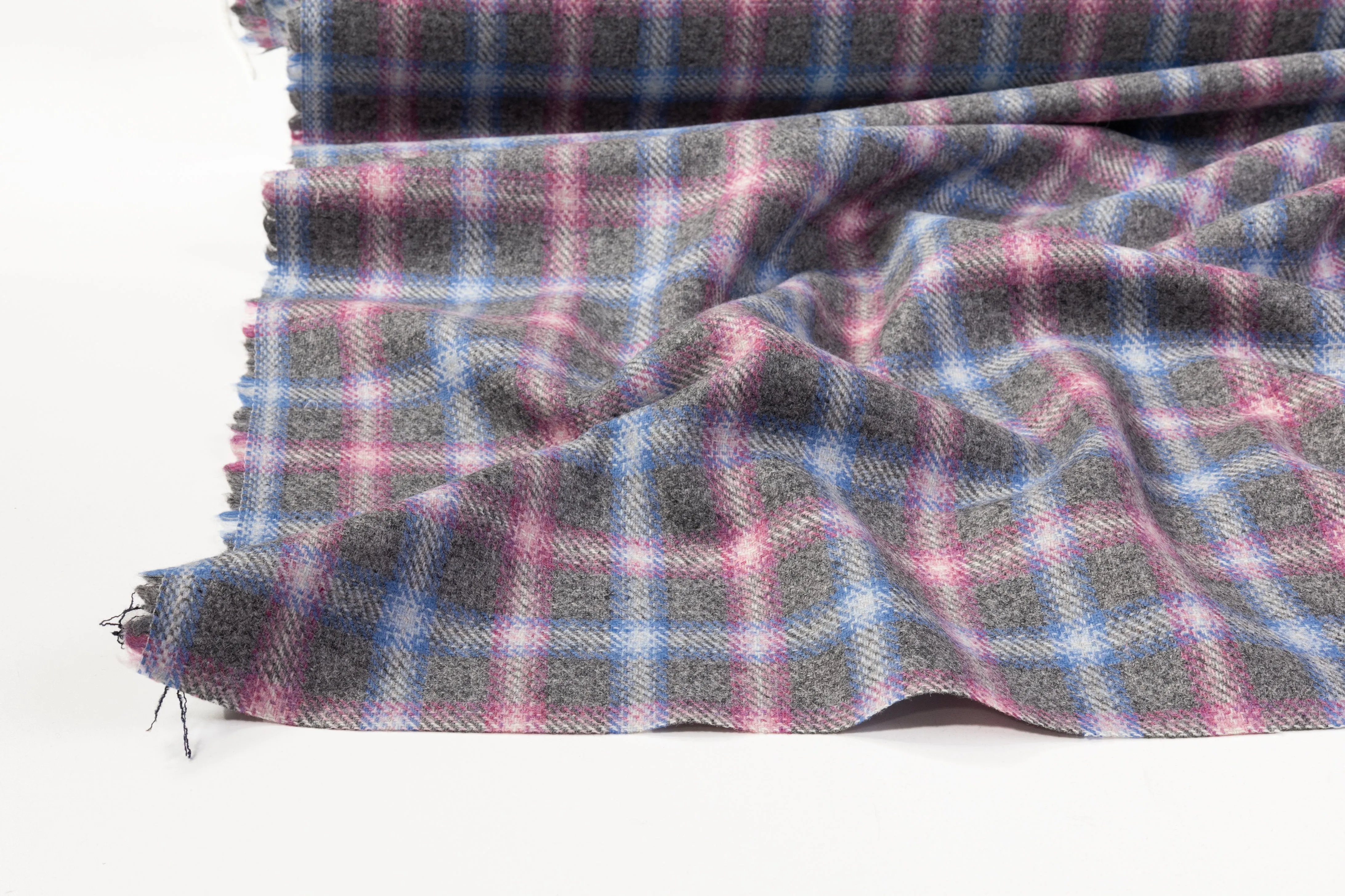 Checked Italian Wool Blend Coating - Pink / Blue / Gray