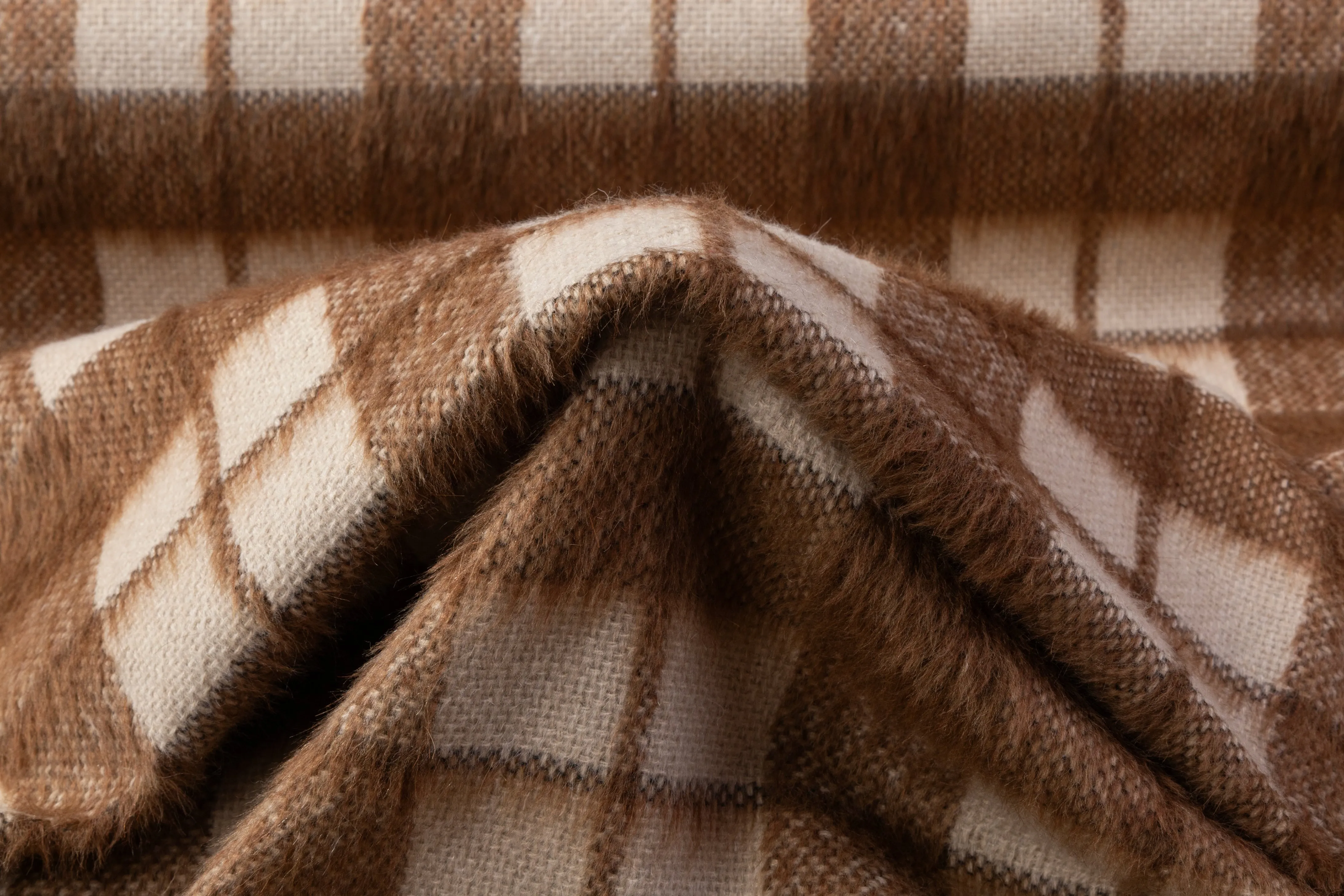 Checked Italian Wool Mohair Blend Coating - Brown