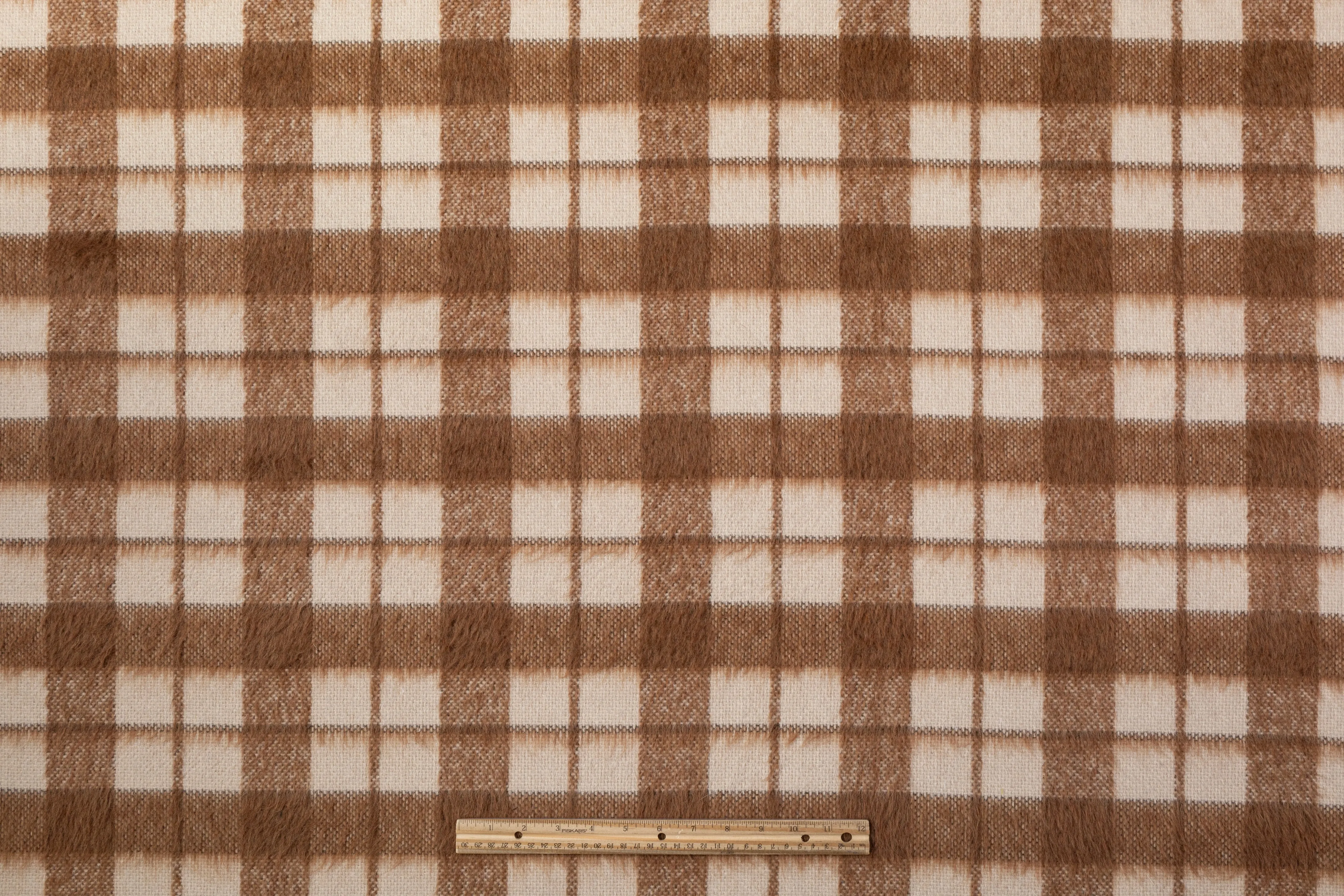 Checked Italian Wool Mohair Blend Coating - Brown