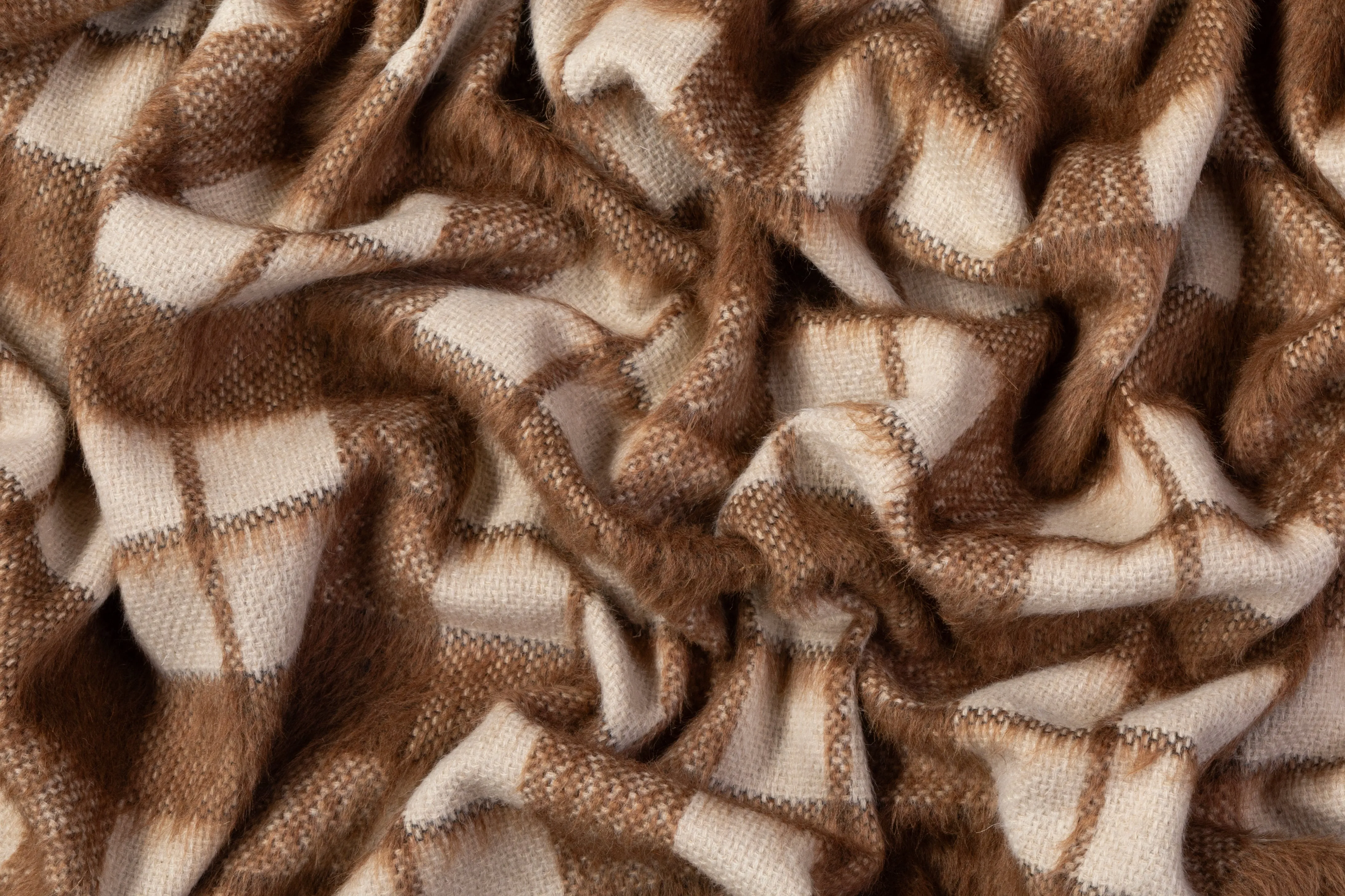 Checked Italian Wool Mohair Blend Coating - Brown