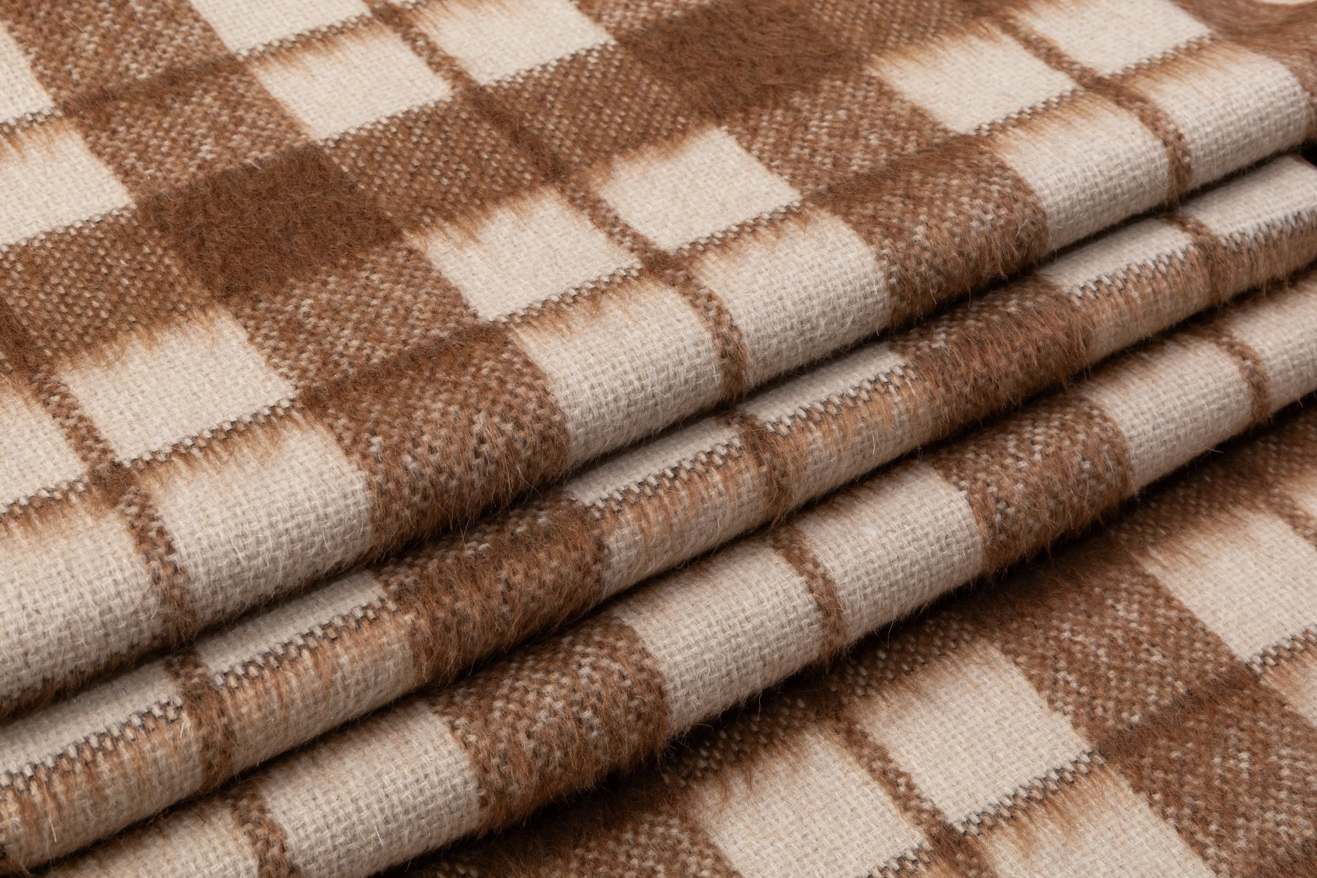 Checked Italian Wool Mohair Blend Coating - Brown