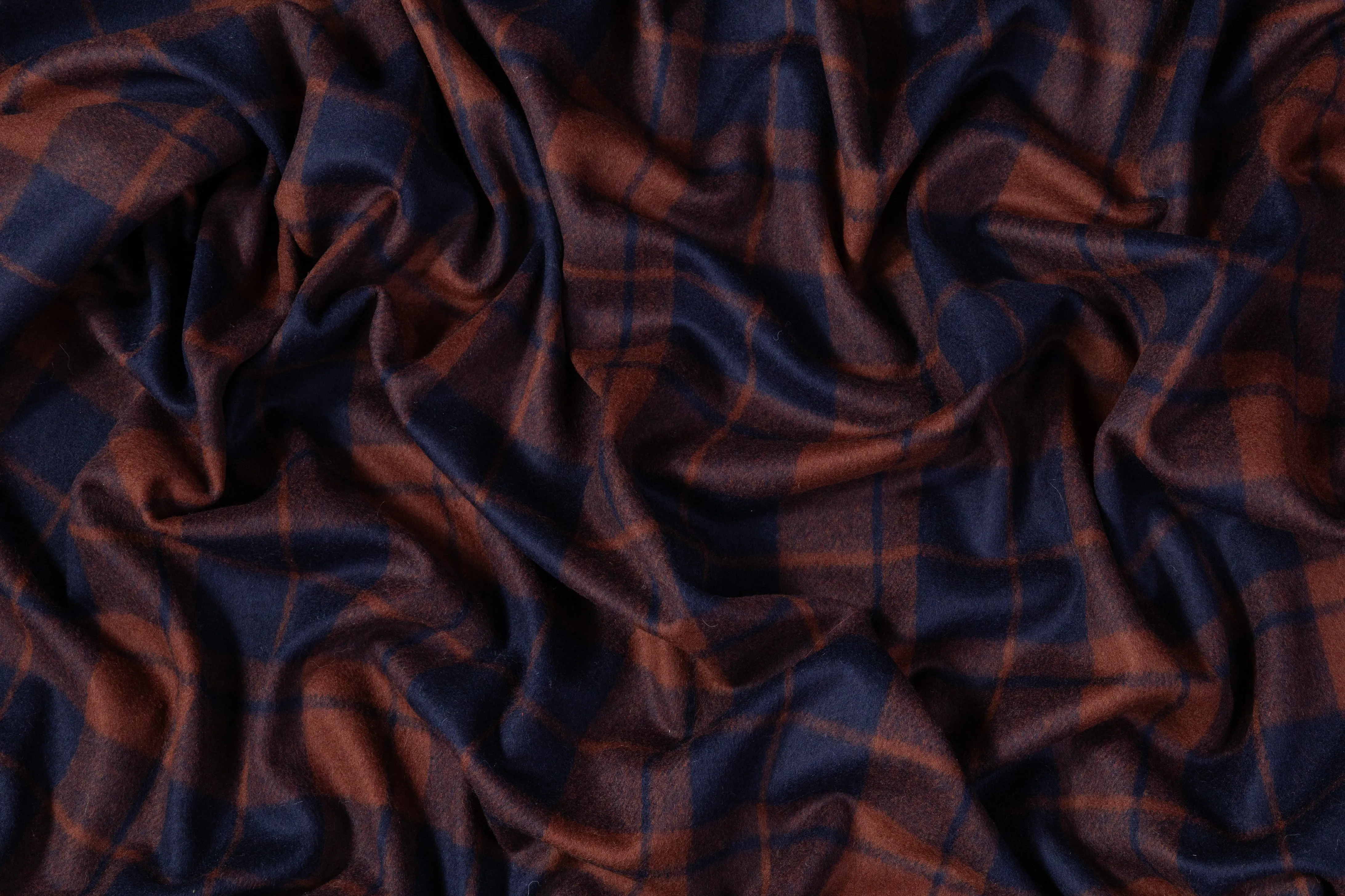 Checked Italian Wool Nylon Coating - Blue / Burned Orange