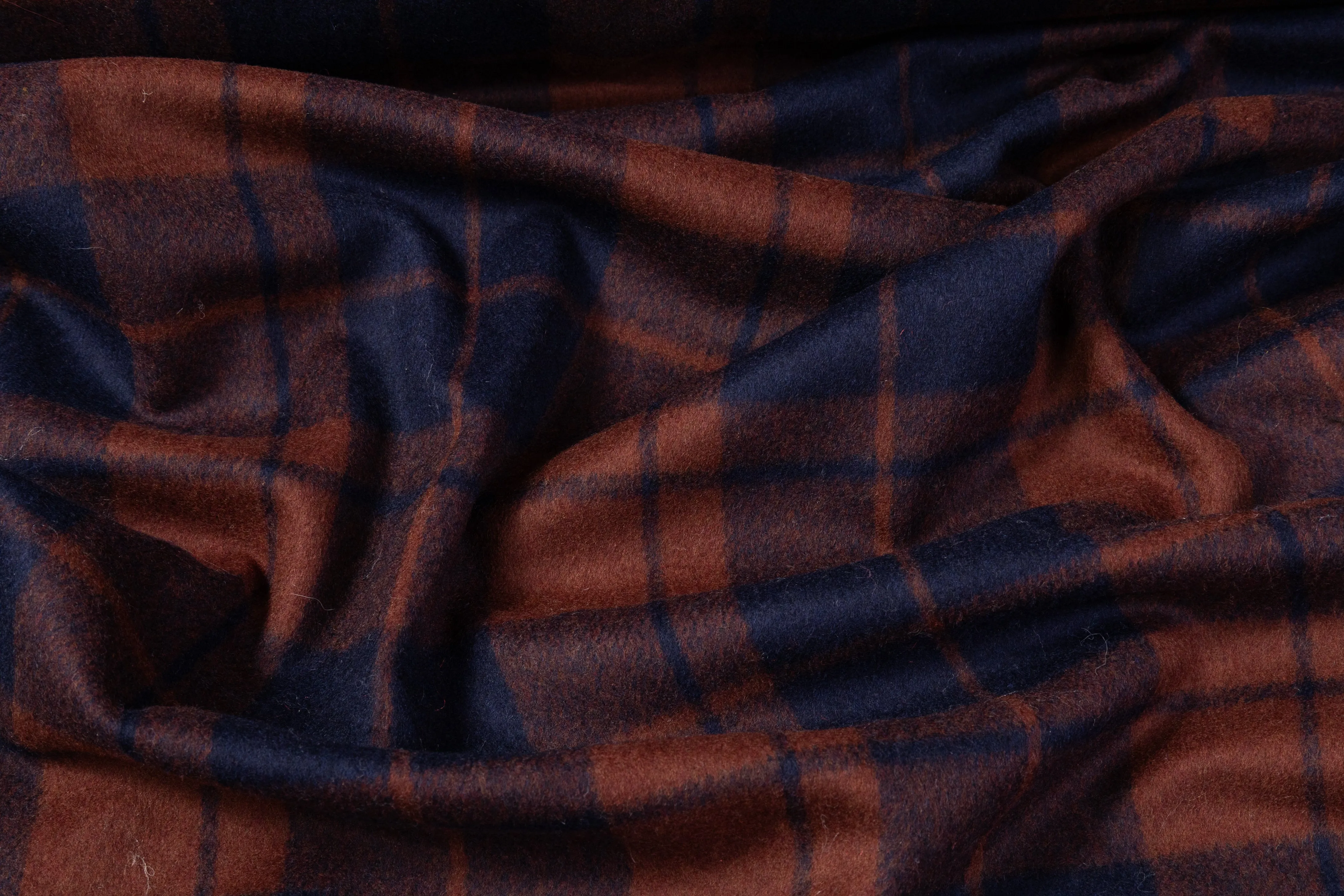 Checked Italian Wool Nylon Coating - Blue / Burned Orange