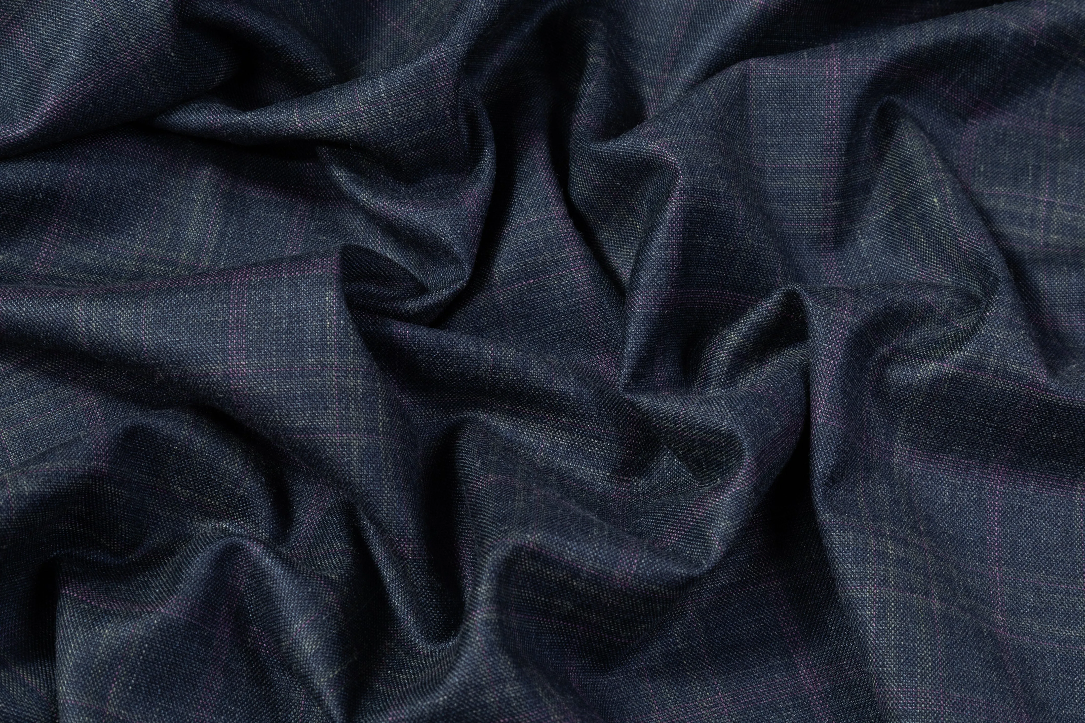 Checked Italian Wool Suiting - Blue / Purple