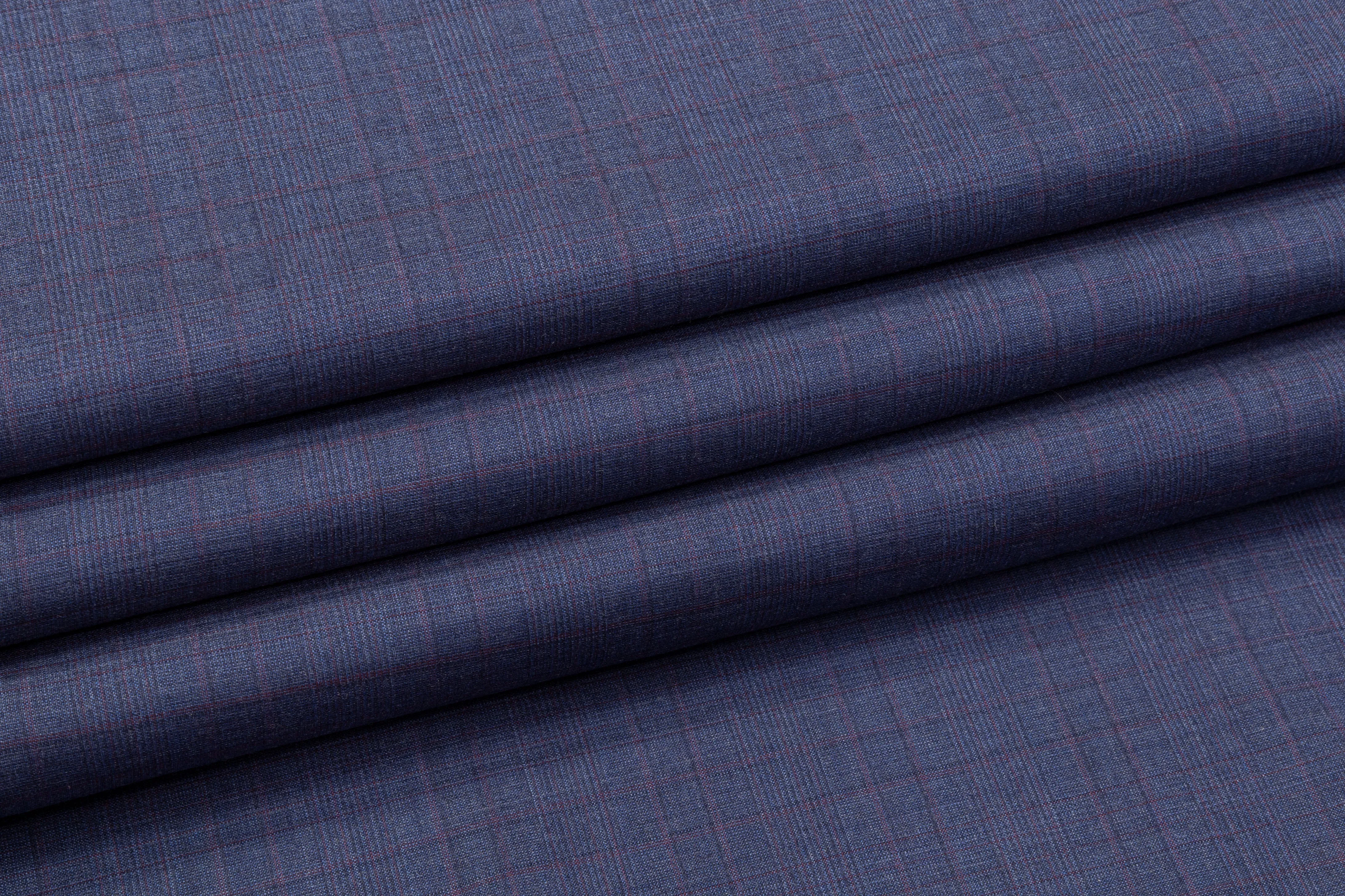 Checked Italian Wool Suiting - Blue