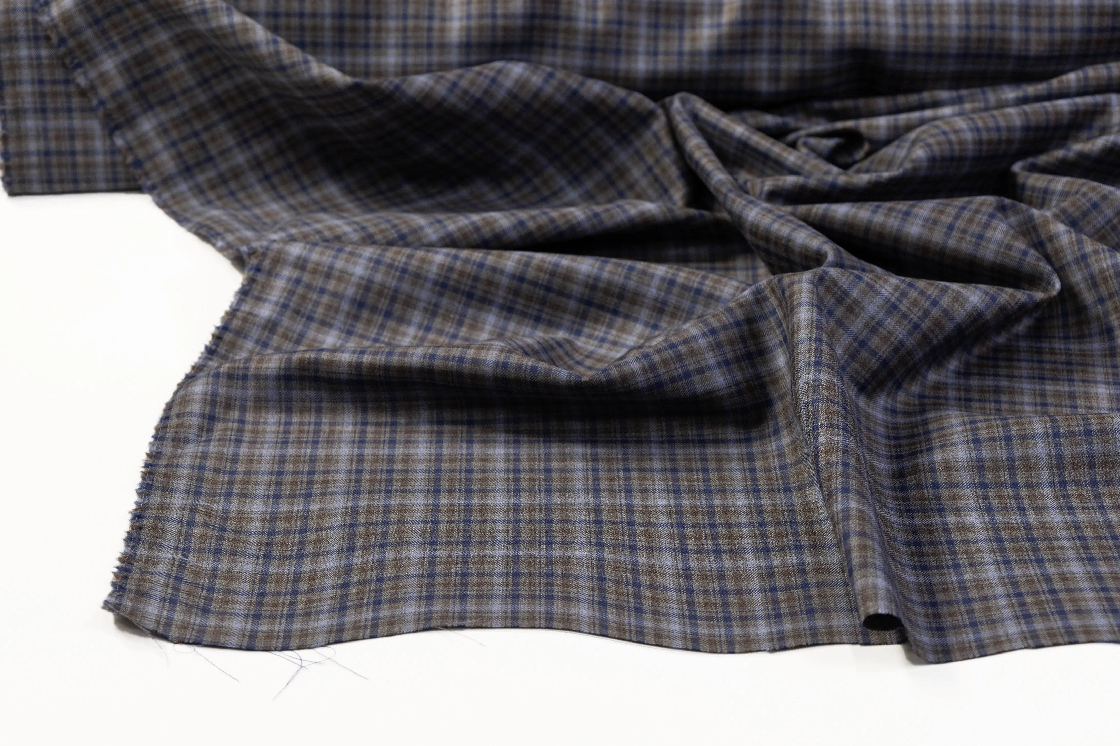 Checked Italian Wool Suiting - Gray / Blue