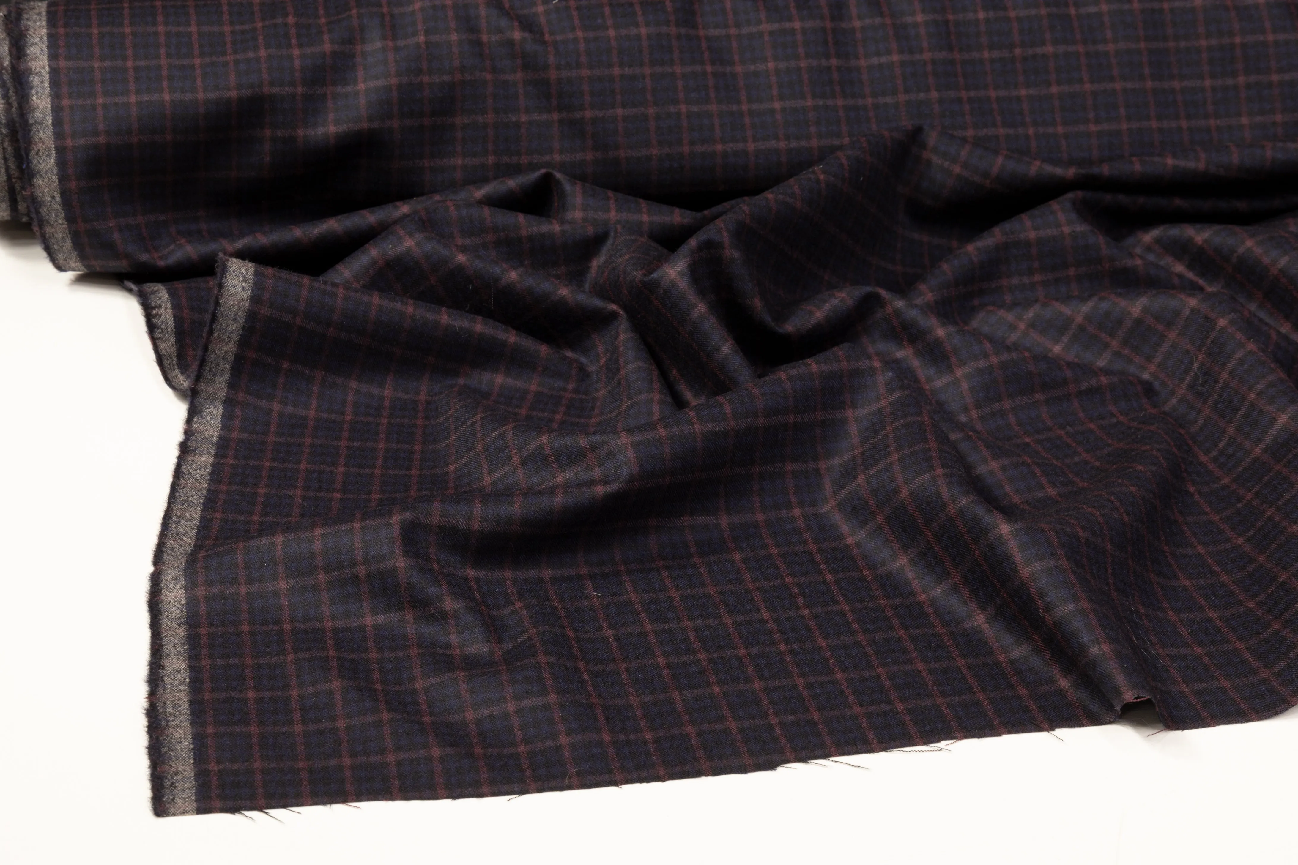 Checked Italian Wool Suiting - Navy / Cranberry